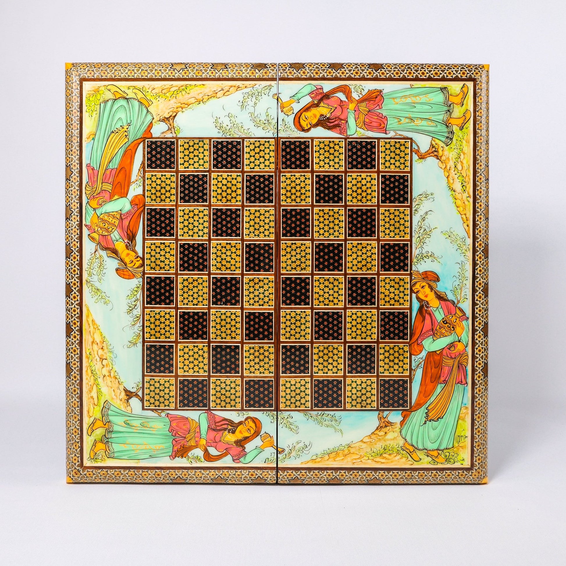 Backgammon & Chess Board - Size 50 - Miniature Shirazi Painting - 03 - Meraas Gallery