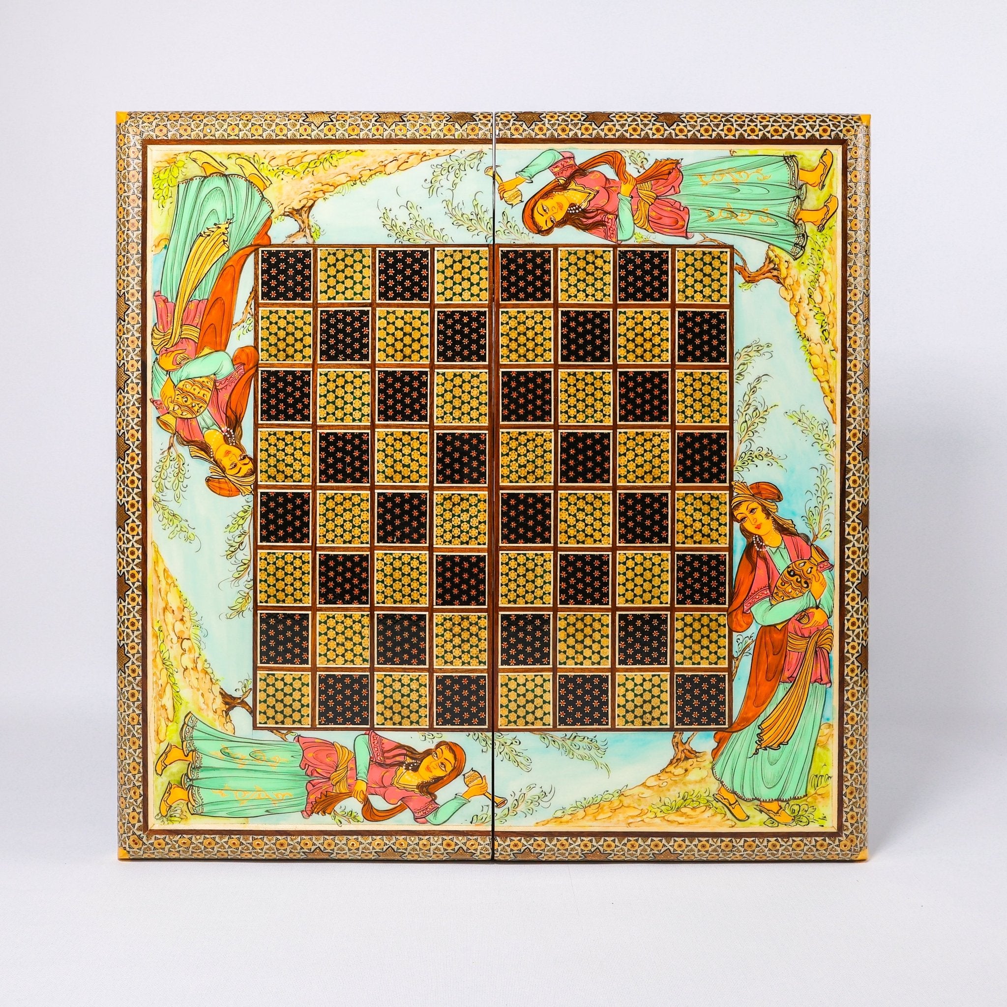 Backgammon & Chess Board - Size 50 - Miniature Shirazi Painting - 03 - Meraas Gallery