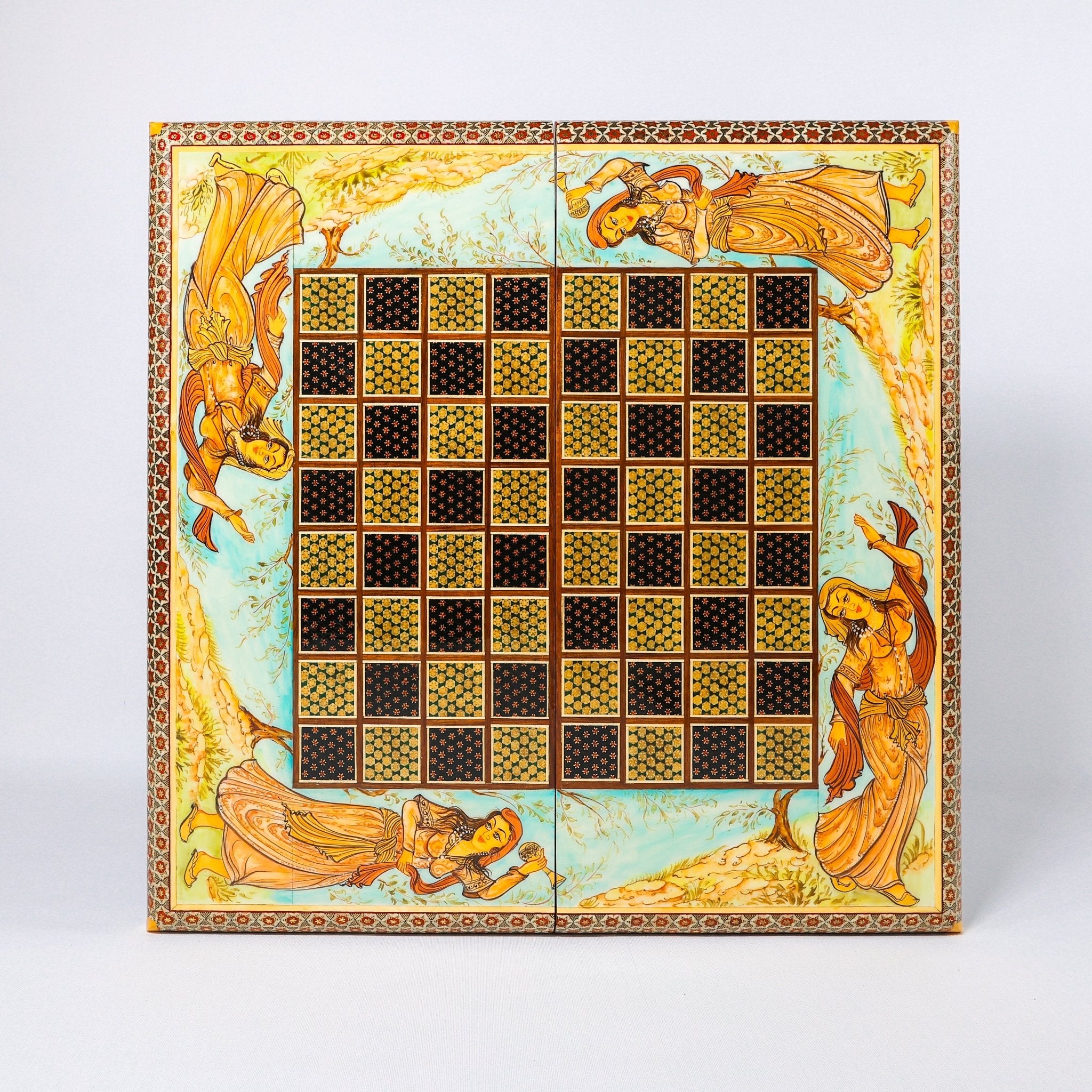 Backgammon & Chess Board - Size 50 - Miniature Shirazi Painting - 04 - Meraas Gallery