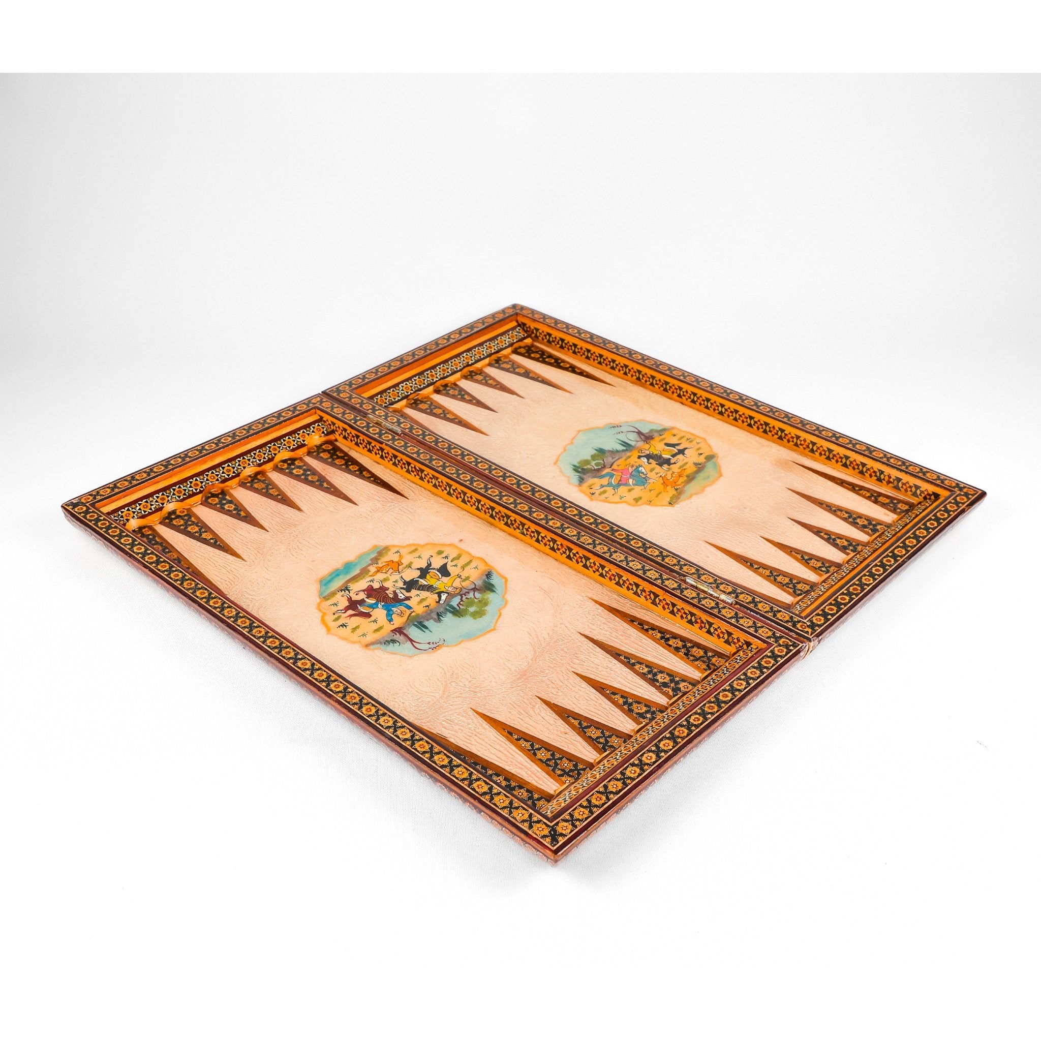 Backgammon & Chess Board - Size 50 - Round Edge - Mother - of - Pearl with Polo Scene - Khatam - Meraas Gallery