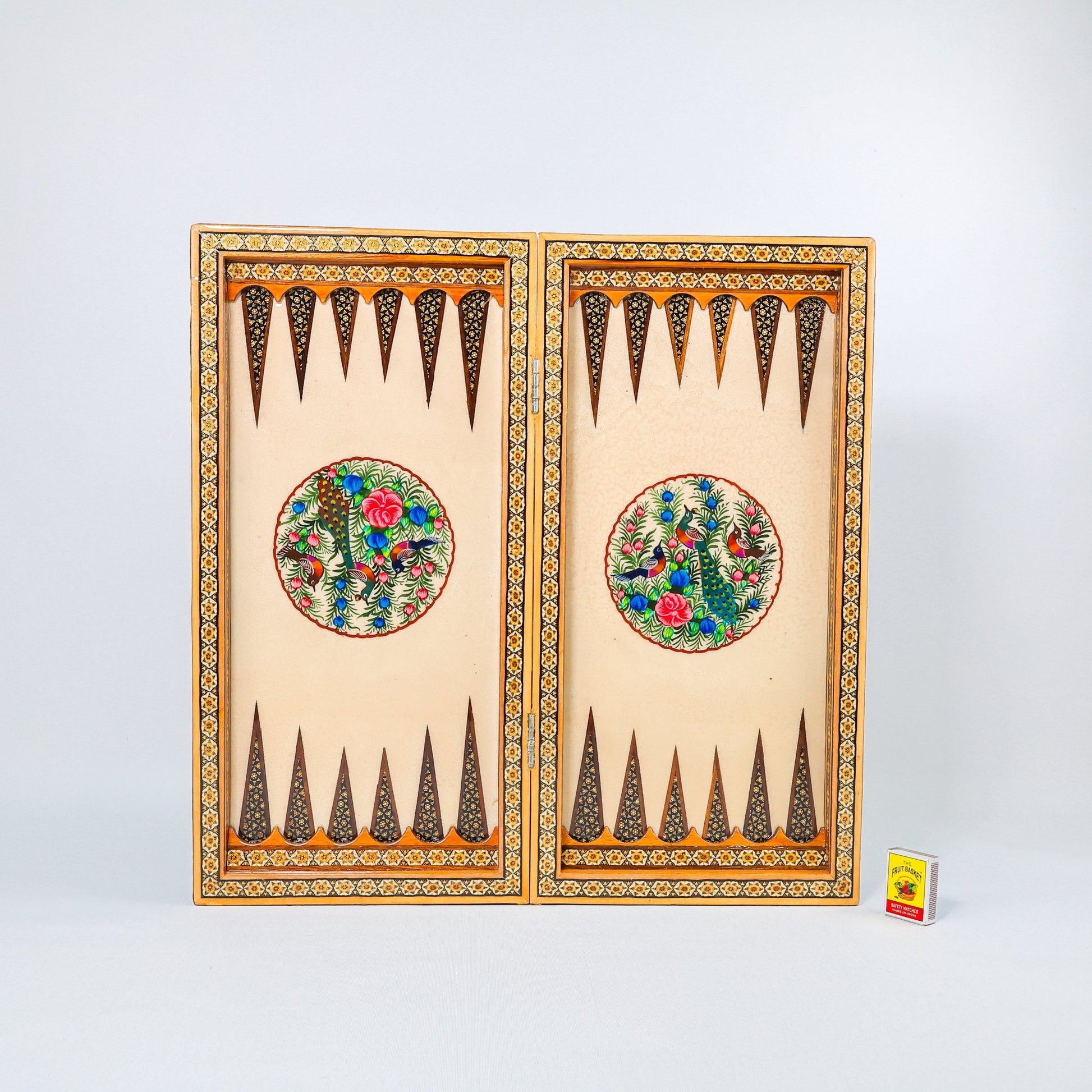 Backgammon & Chess Board - Size 50 - Round Edge - Mother - of - Pearl with Flower & Bird - Khatam - 01 - Meraas Gallery