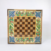 Backgammon & Chess Board - Size 50 - Round Edge - Mother - of - Pearl with Flower & Bird - Khatam - 01 - Meraas Gallery