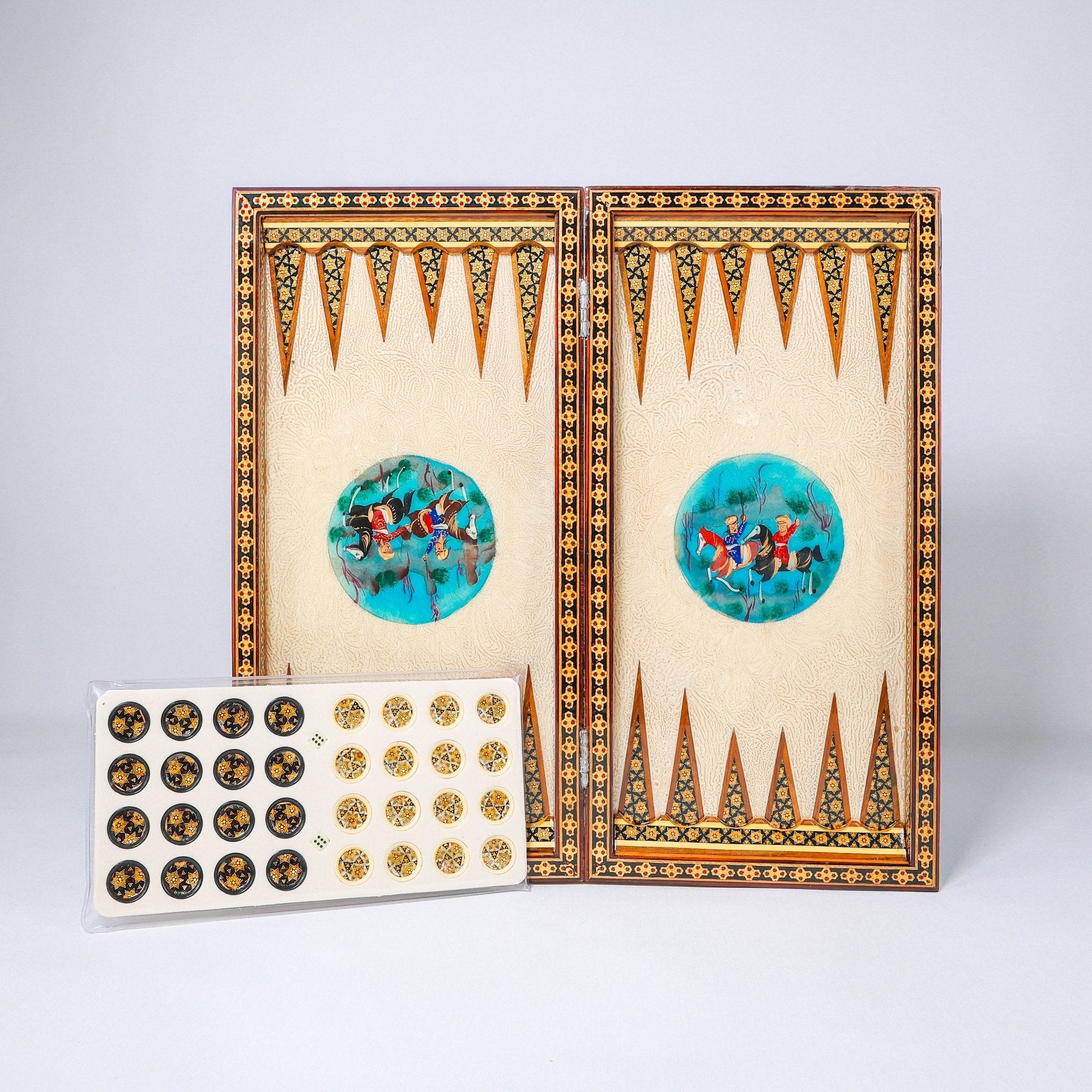 Backgammon & Chess Board - Size 50 - Round Edge - Mother - of - Pearl with Flower & Bird - Khatam - 02 - Meraas Gallery
