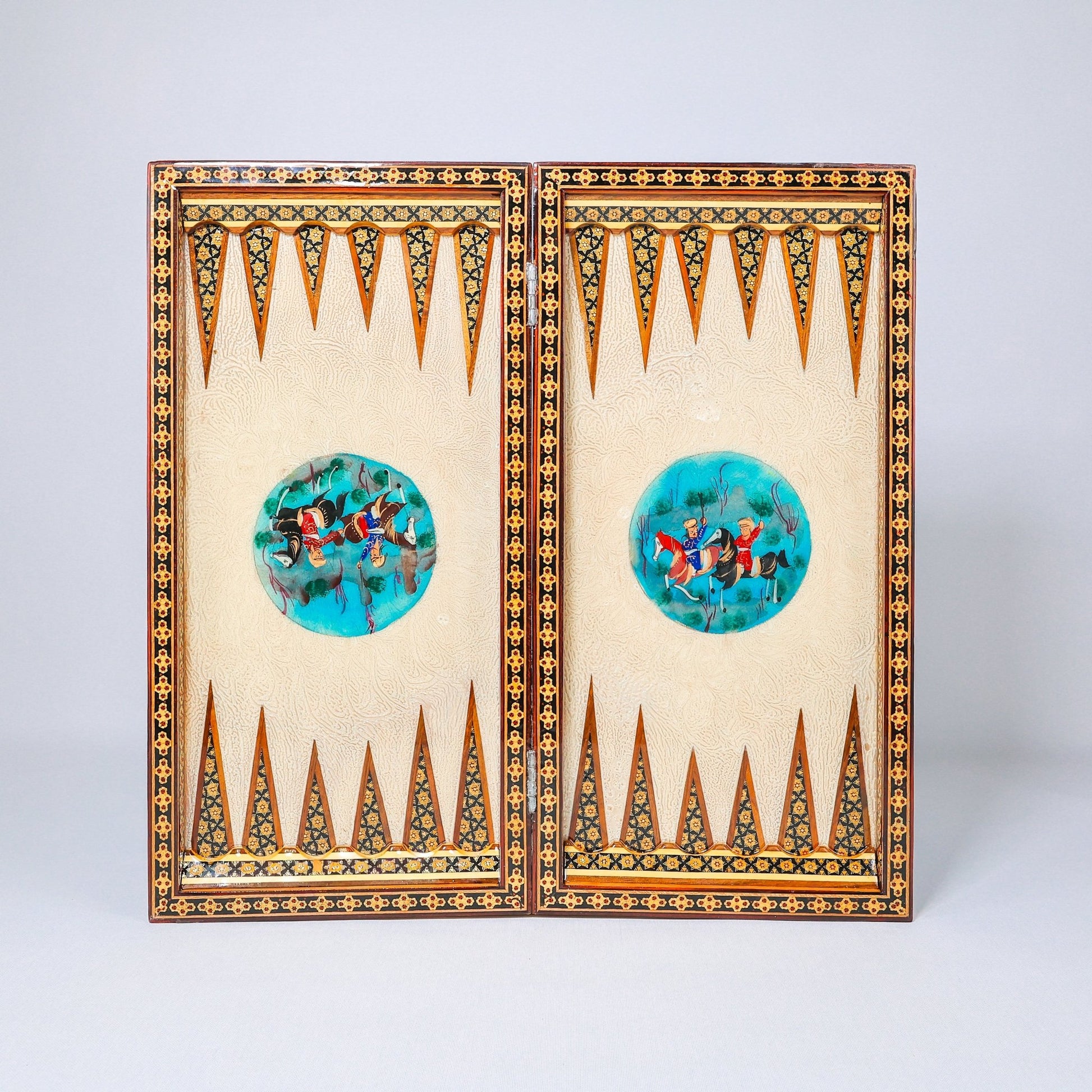 Backgammon & Chess Board - Size 50 - Round Edge - Mother - of - Pearl with Flower & Bird - Khatam - 02 - Meraas Gallery