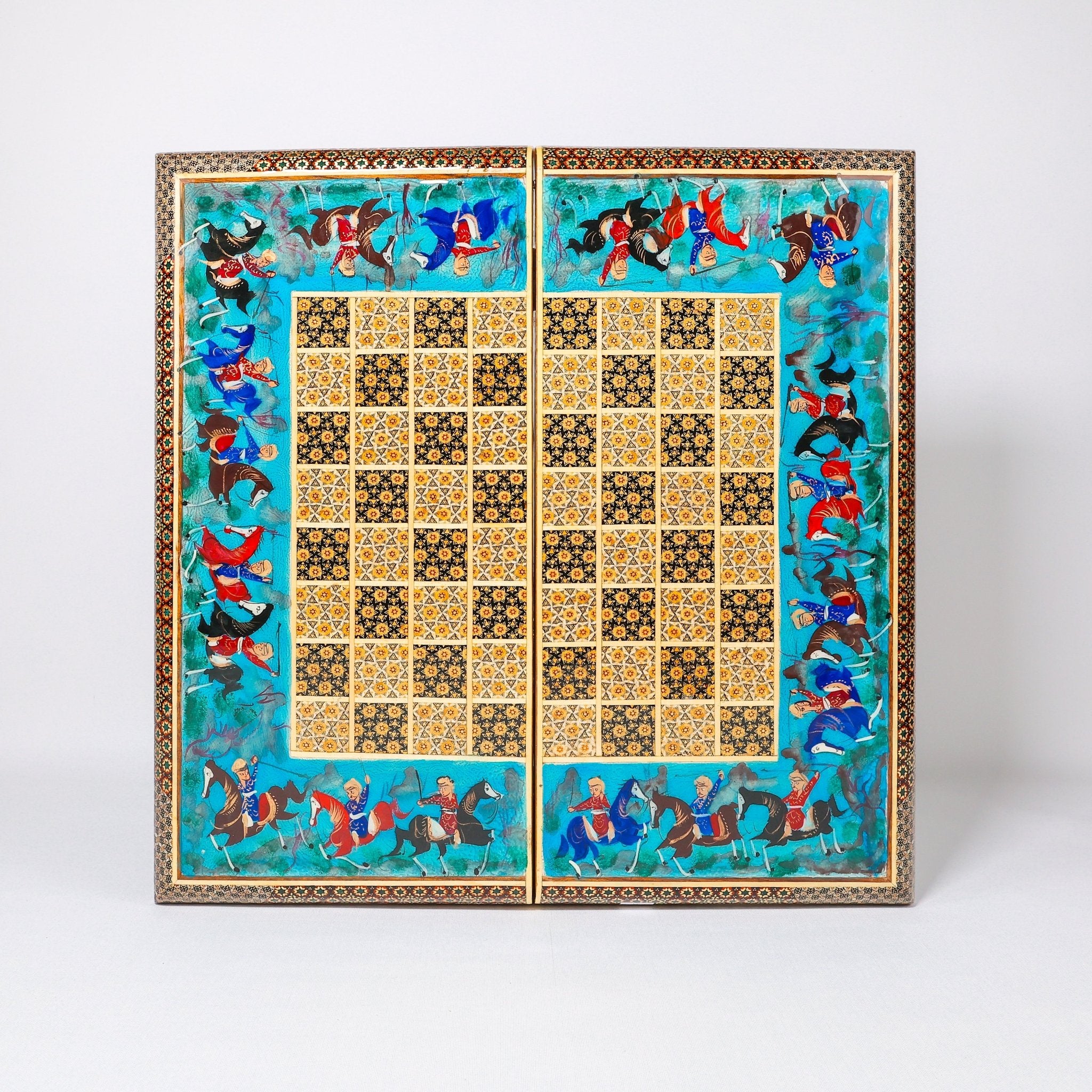 Backgammon & Chess Board - Size 50 - Round Edge - Mother - of - Pearl with Flower & Bird - Khatam - 02 - Meraas Gallery
