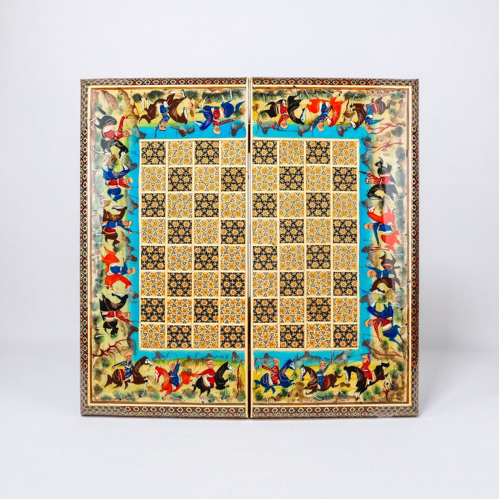Backgammon & Chess Board - Size 50 - Round Edge - Mother - of - Pearl with Flower & Bird - Khatam - 03 - Meraas Gallery