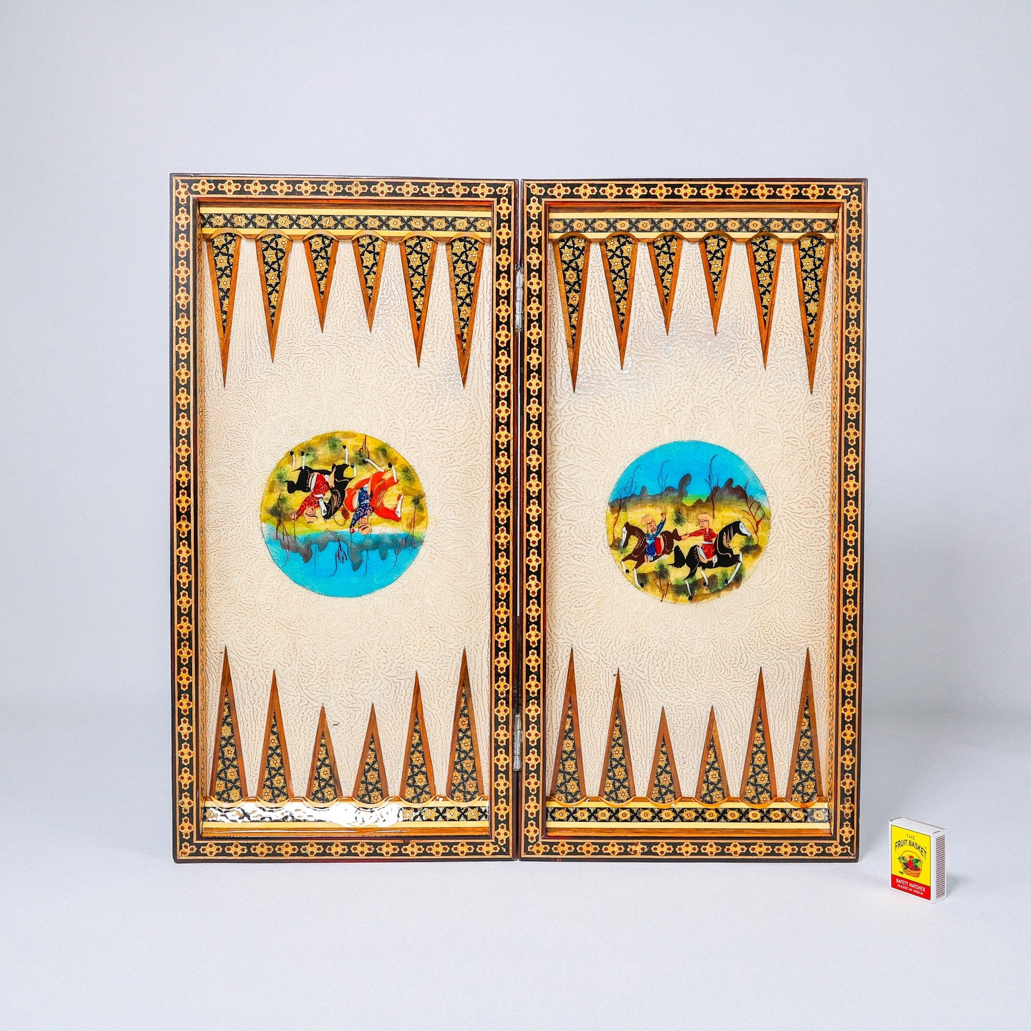 Backgammon & Chess Board - Size 50 - Round Edge - Mother - of - Pearl with Flower & Bird - Khatam - 03 - Meraas Gallery