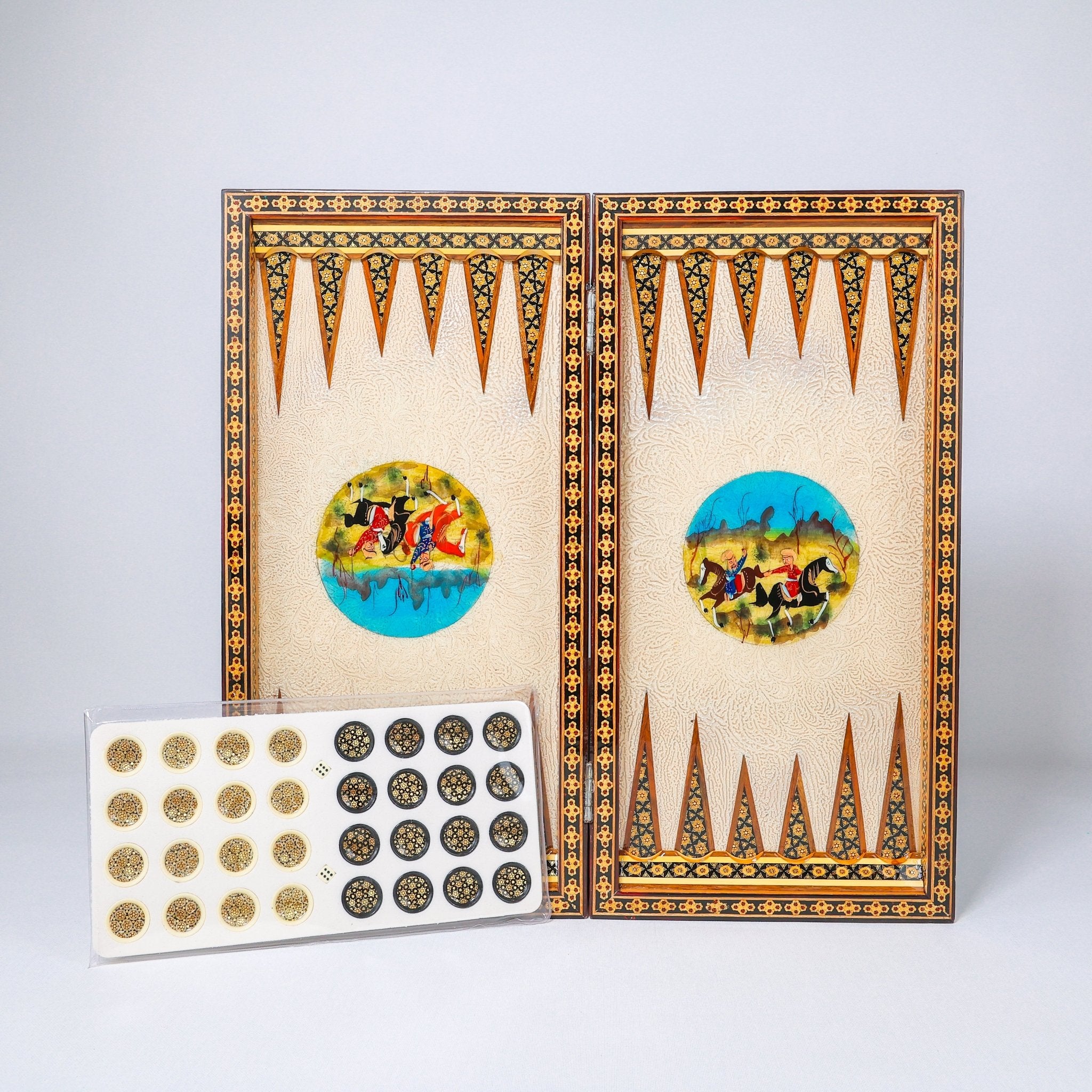 Backgammon & Chess Board - Size 50 - Round Edge - Mother - of - Pearl with Flower & Bird - Khatam - 03 - Meraas Gallery