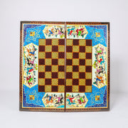 Backgammon & Chess Board - Size 50 - Round Edge - Mother - of - Pearl with Flower & Bird - Khatam - 04 - Meraas Gallery