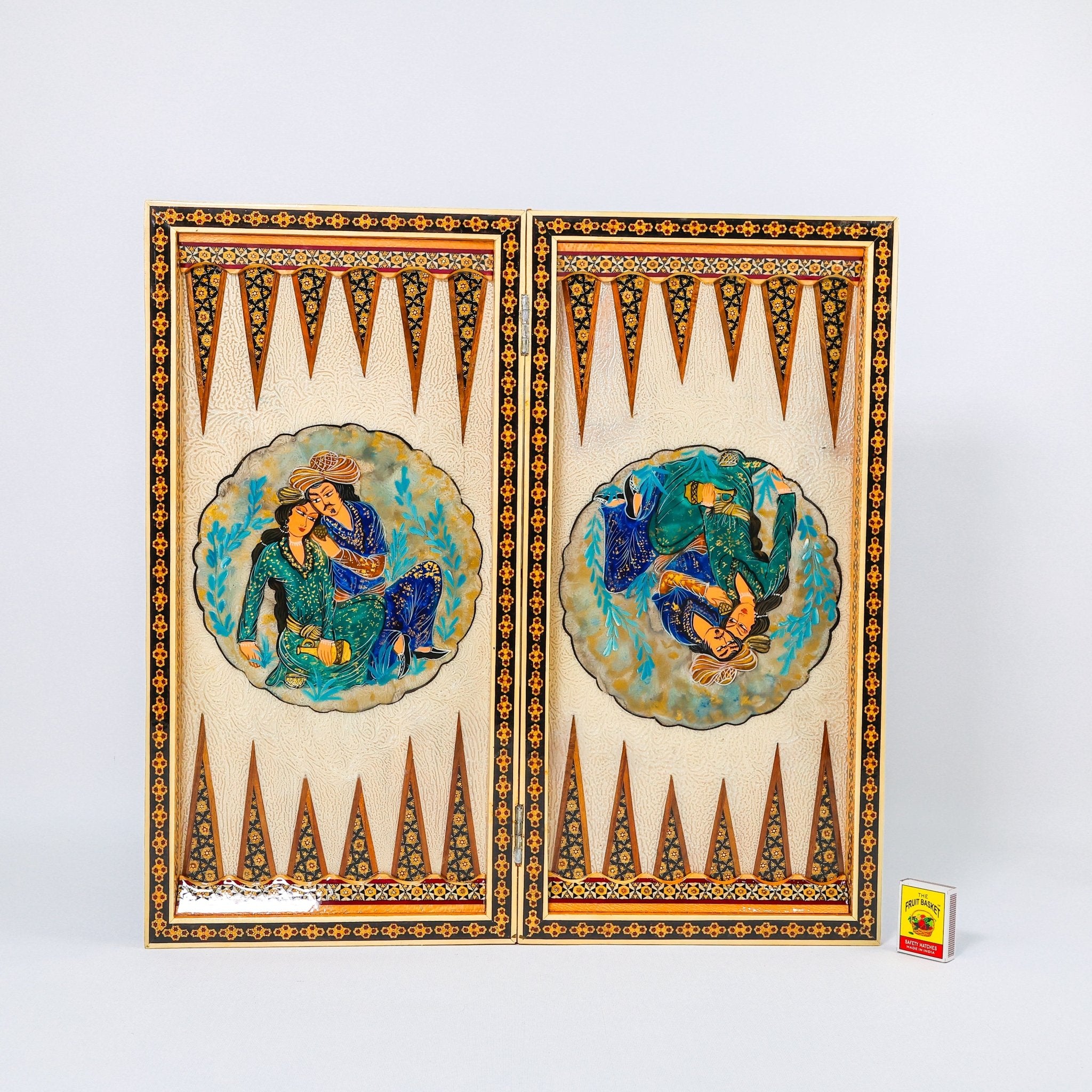 Backgammon & Chess Board - Size 50 - Stepped Design - Premium Mother - of - Pearl with Painting Inside - Meraas Gallery