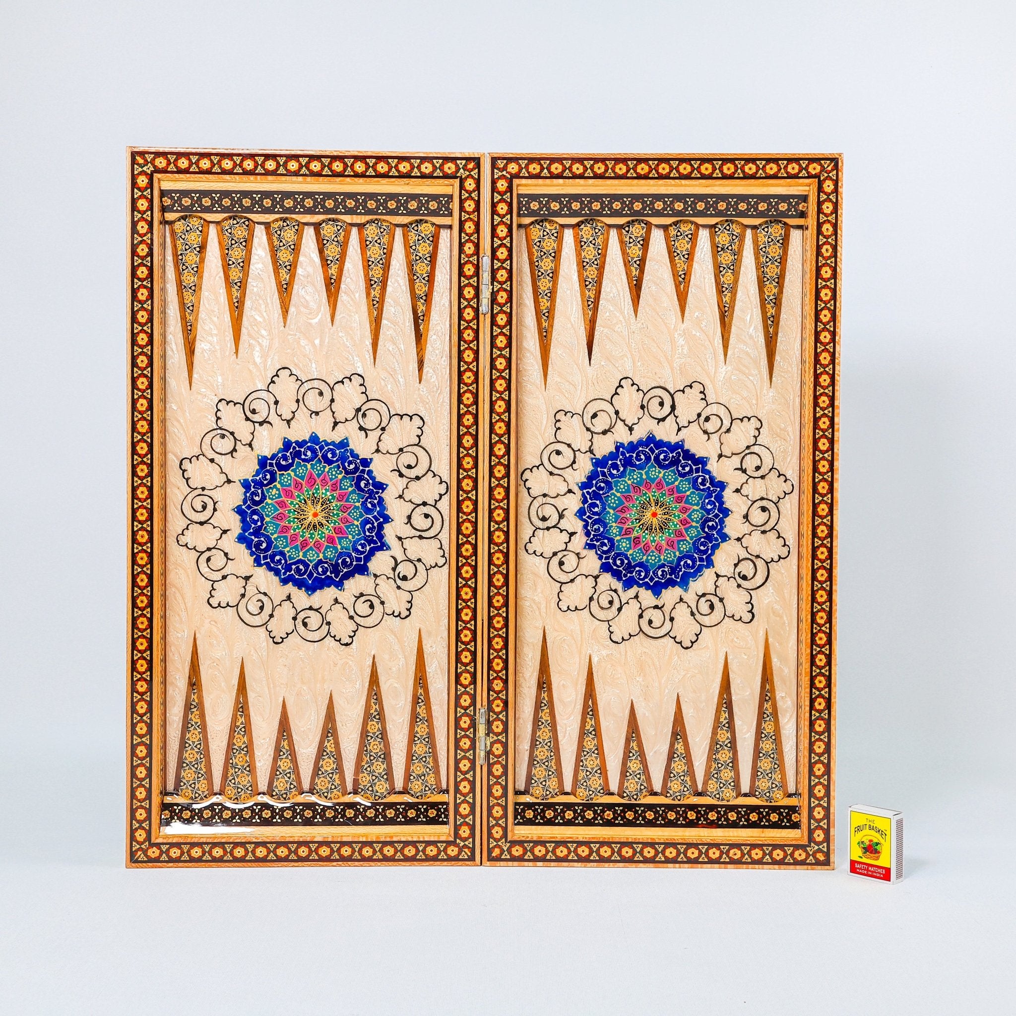Backgammon & Chess Board - Size 50 - Column Design - Mother - of - Pearl Inside - Khatam with Eslimi Motif - 03 - Meraas Gallery