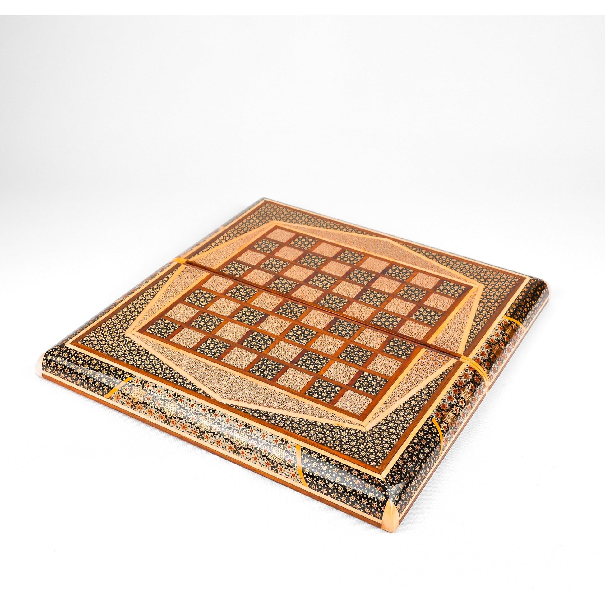 Backgammon & Chess Board - Full Khatam - Size 40 - Six Bone Inlays - 02 - Meraas Gallery