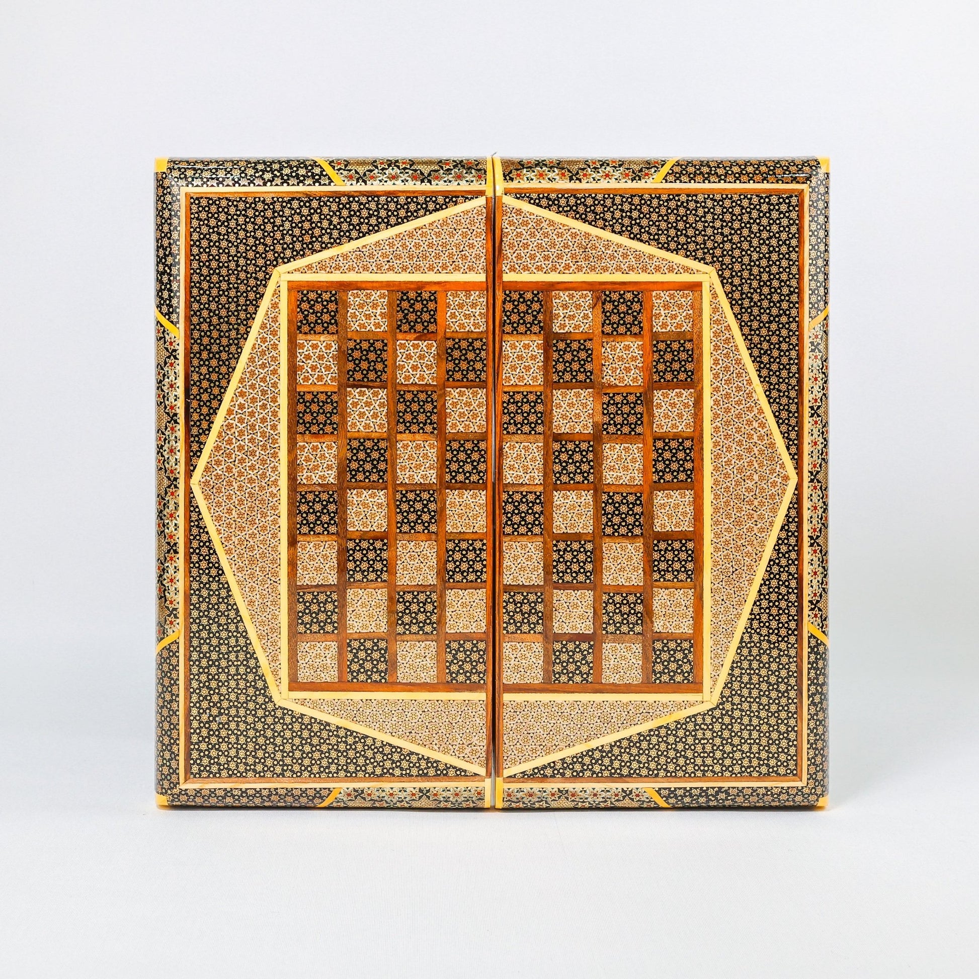 Backgammon & Chess Board - Full Khatam - Size 40 - Six Bone Inlays - 03 - Meraas Gallery