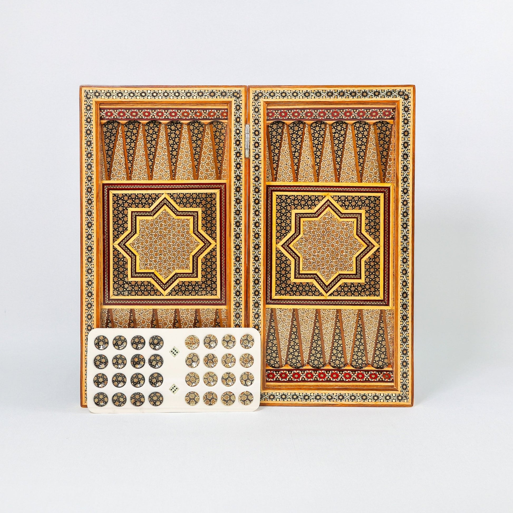 Backgammon & Chess Board - Full Khatam - Size 40 - Six Bone Inlays - 03 - Meraas Gallery