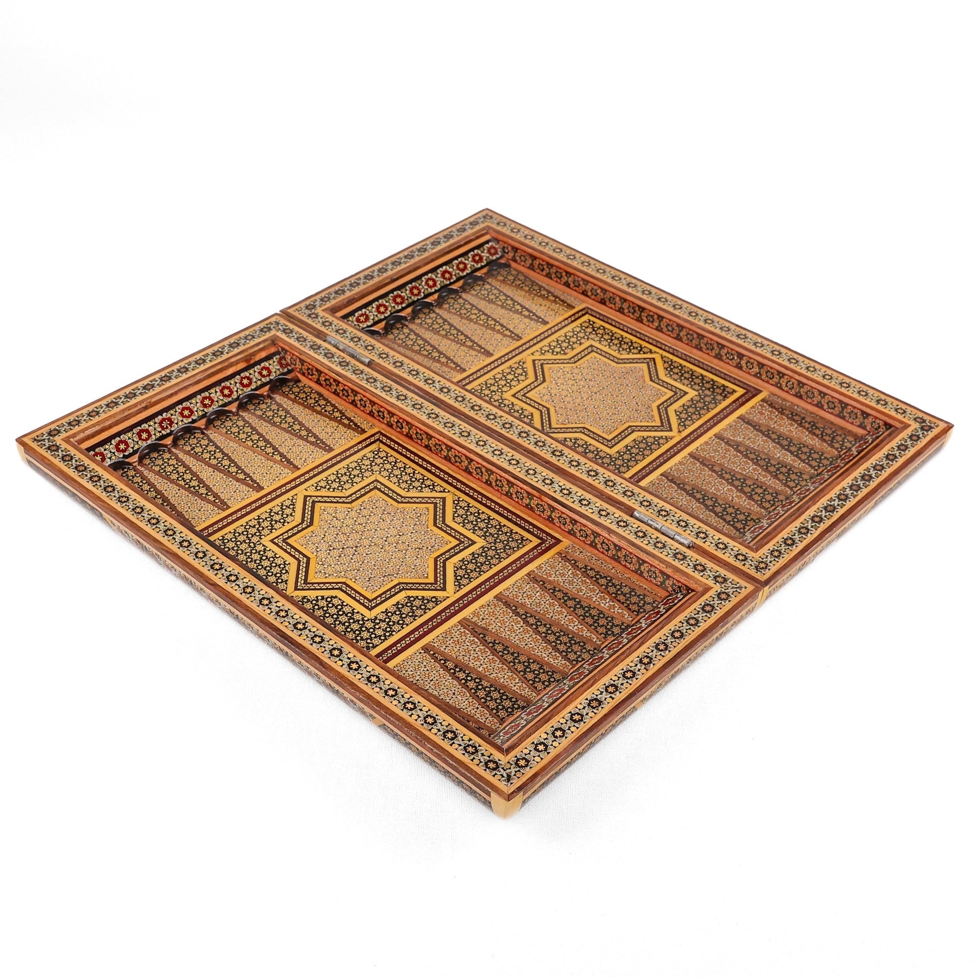 Backgammon & Chess Board - Full Khatam - Size 40 - Six Bone Inlays - 01 - Meraas Gallery