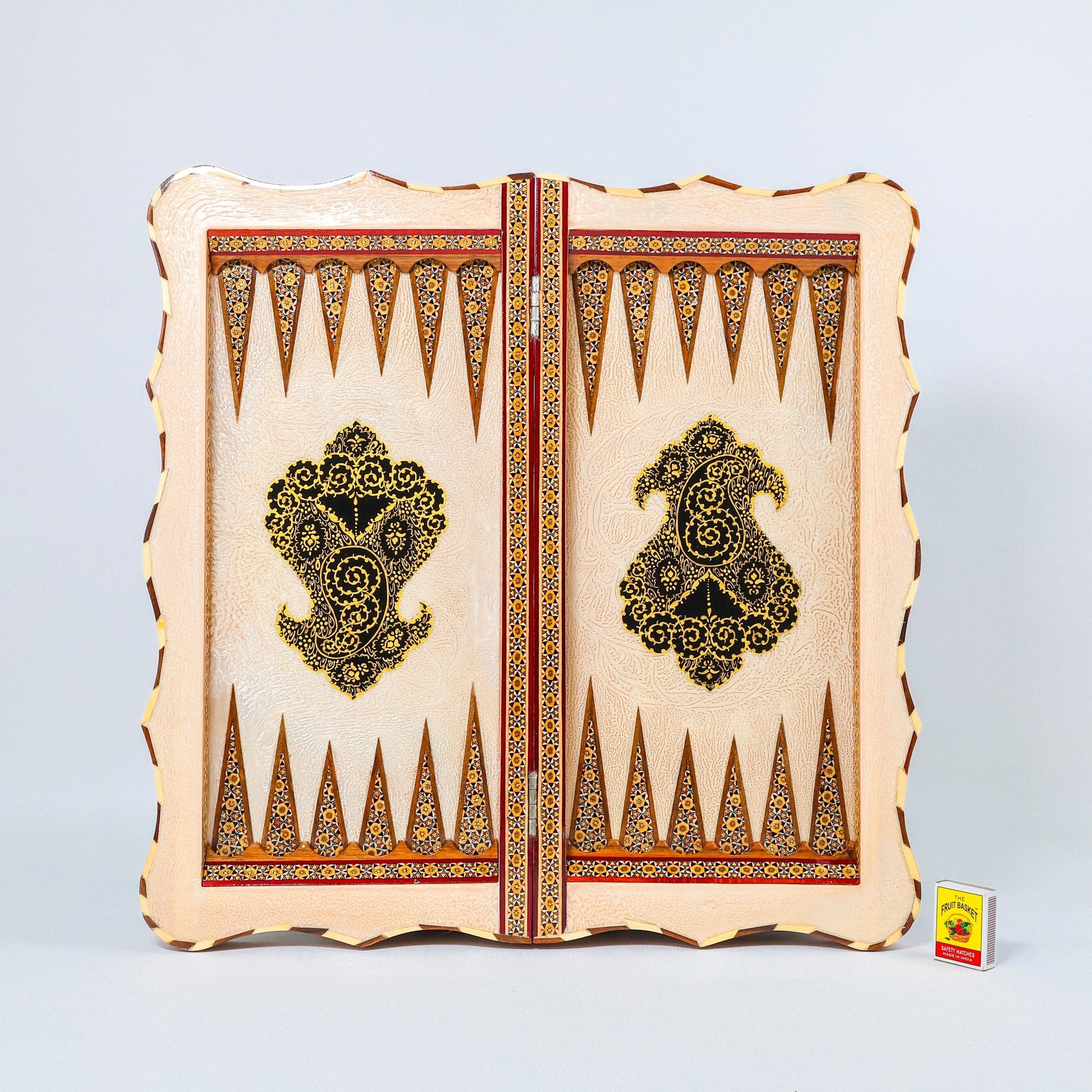 Backgammon & Chess Board - Full Khatam - Size 50 - Wavy Edge - Polo Scene - Siyah Qalam Style - 03 - Meraas Gallery
