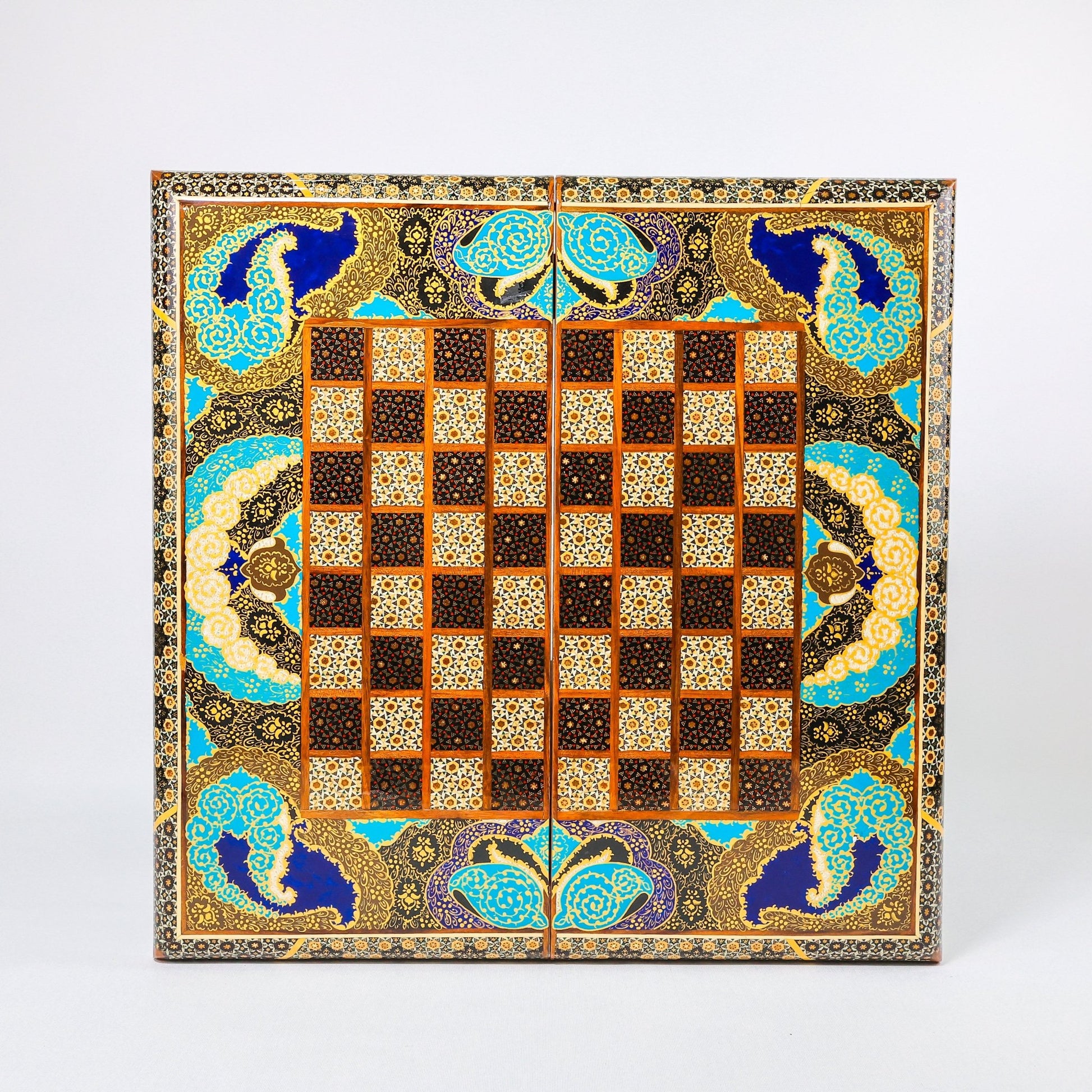 Backgammon & Chess Board - Size 50 - Pearl Edge - Tazhib Design - 02 - Meraas Gallery