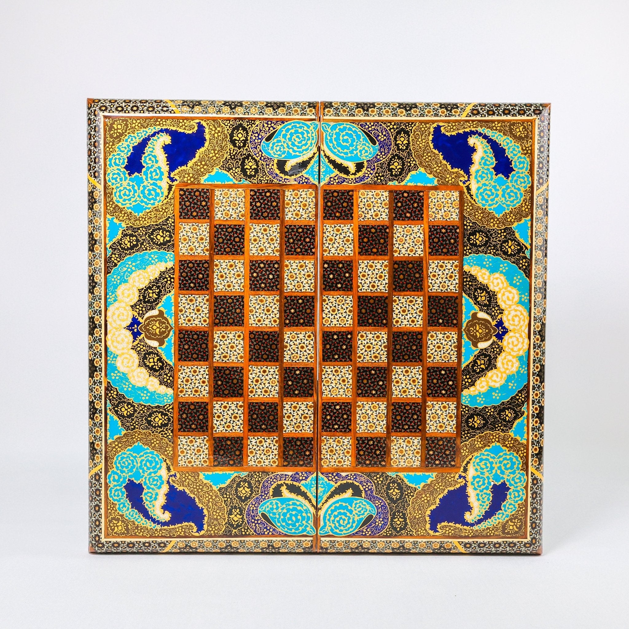 Backgammon & Chess Board - Size 50 - Pearl Edge - Tazhib Design - 02 - Meraas Gallery