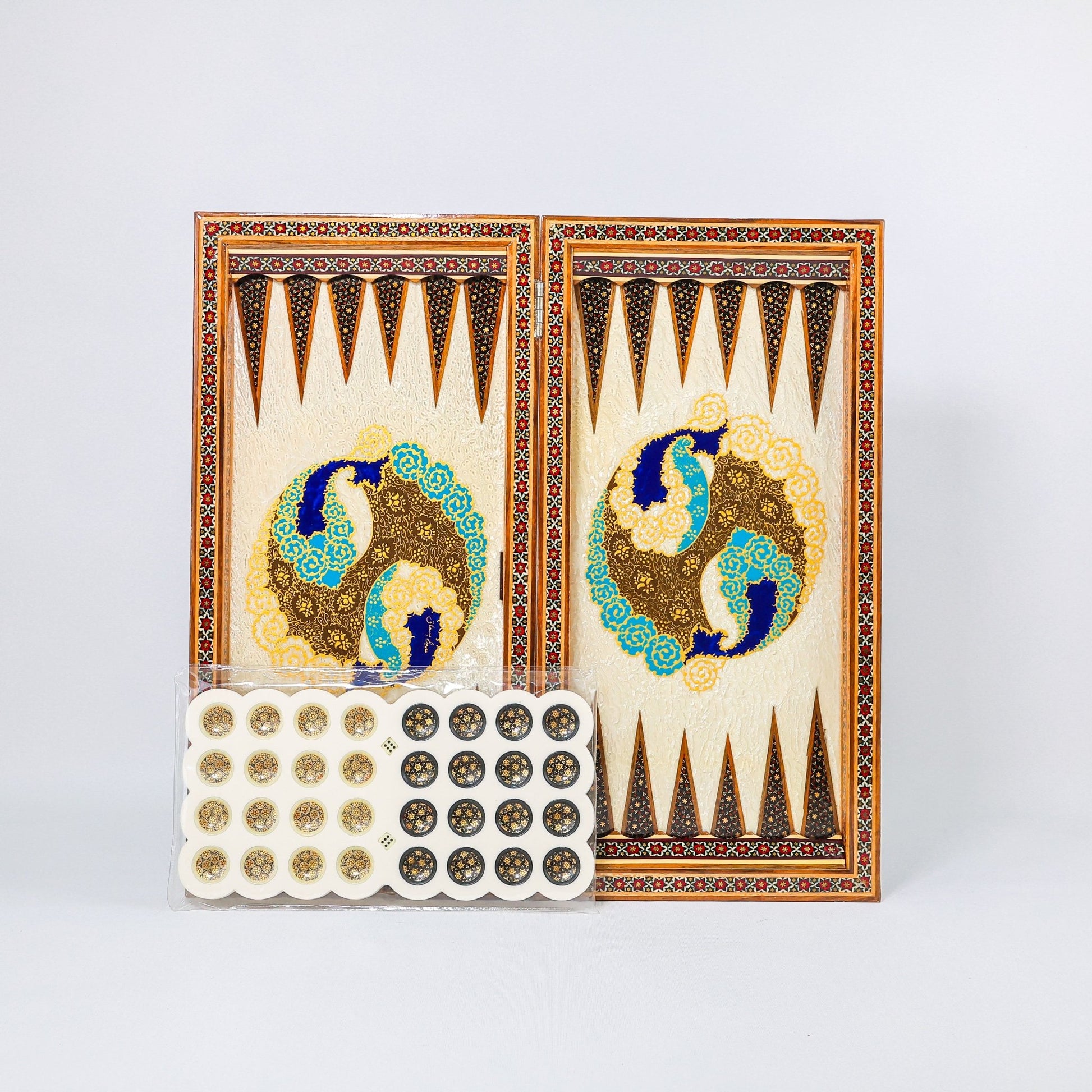 Backgammon & Chess Board - Size 50 - Pearl Edge - Tazhib Design - 02 - Meraas Gallery