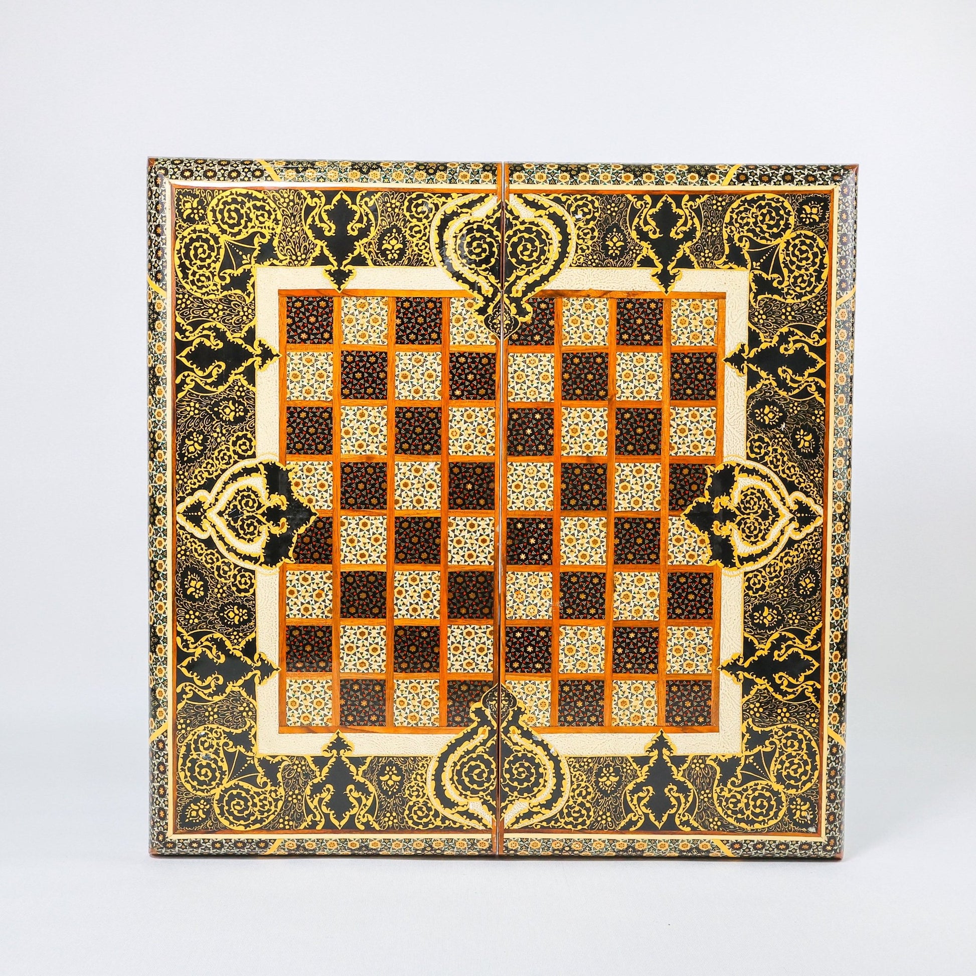 Backgammon & Chess Board - Size 50 - Pearl Edge - Tazhib Design - 03 - Meraas Gallery