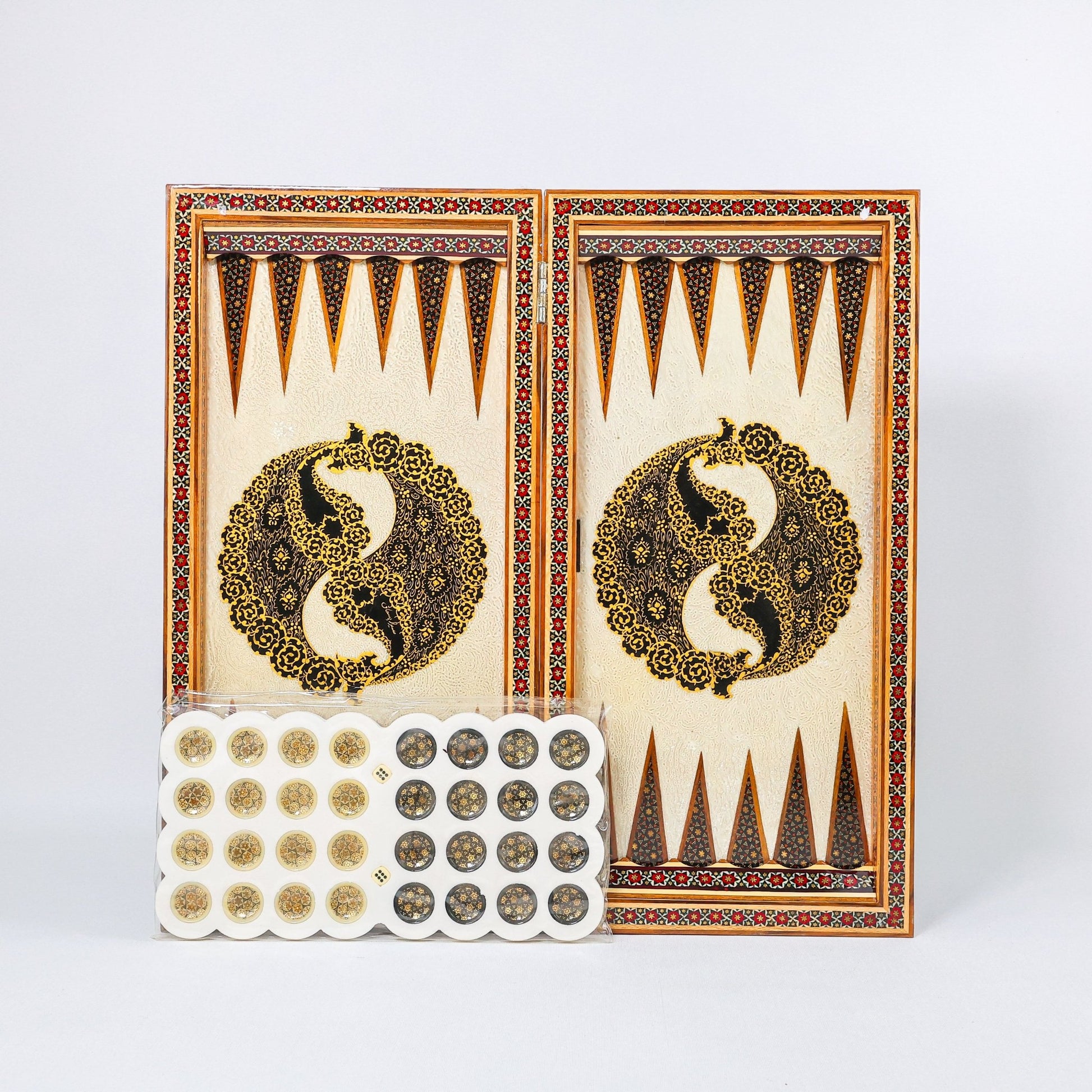 Backgammon & Chess Board - Size 50 - Pearl Edge - Tazhib Design - 03 - Meraas Gallery