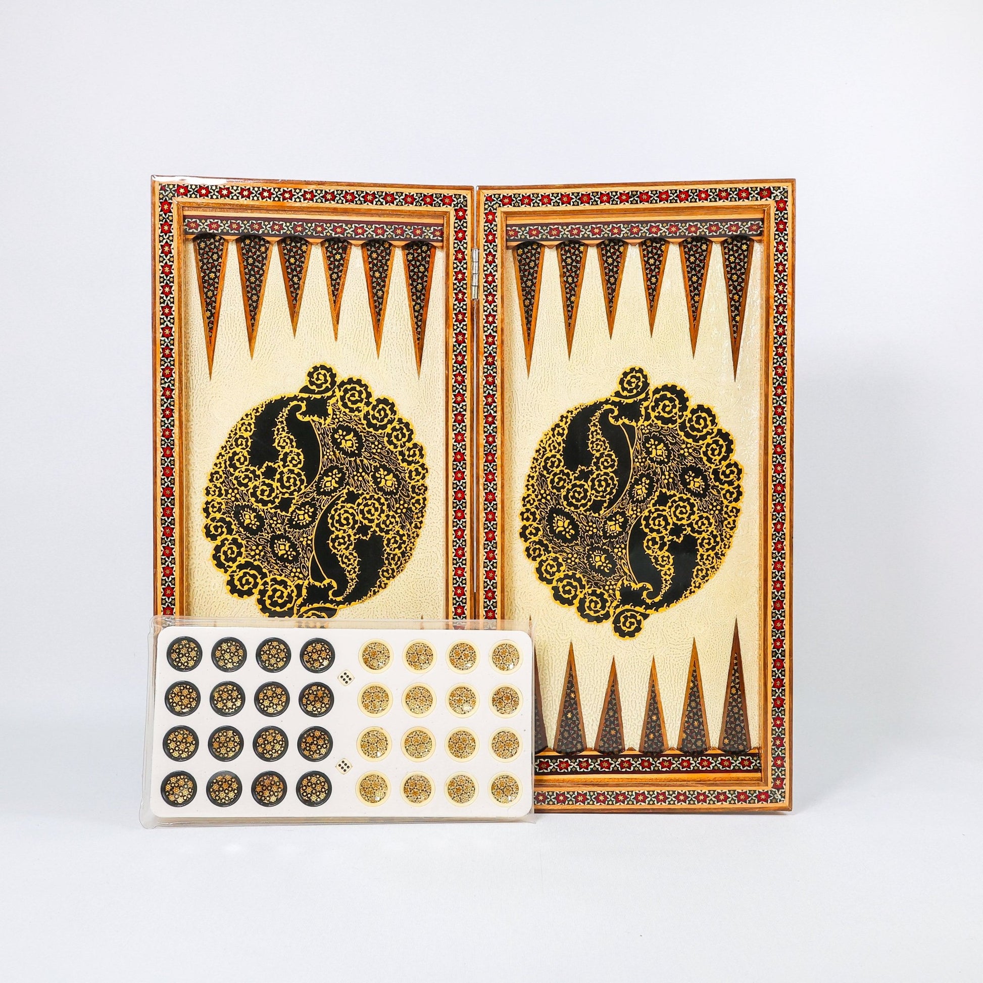 Backgammon & Chess Board - Size 50 - Pearl Edge - Tazhib Design - 04 - Meraas Gallery