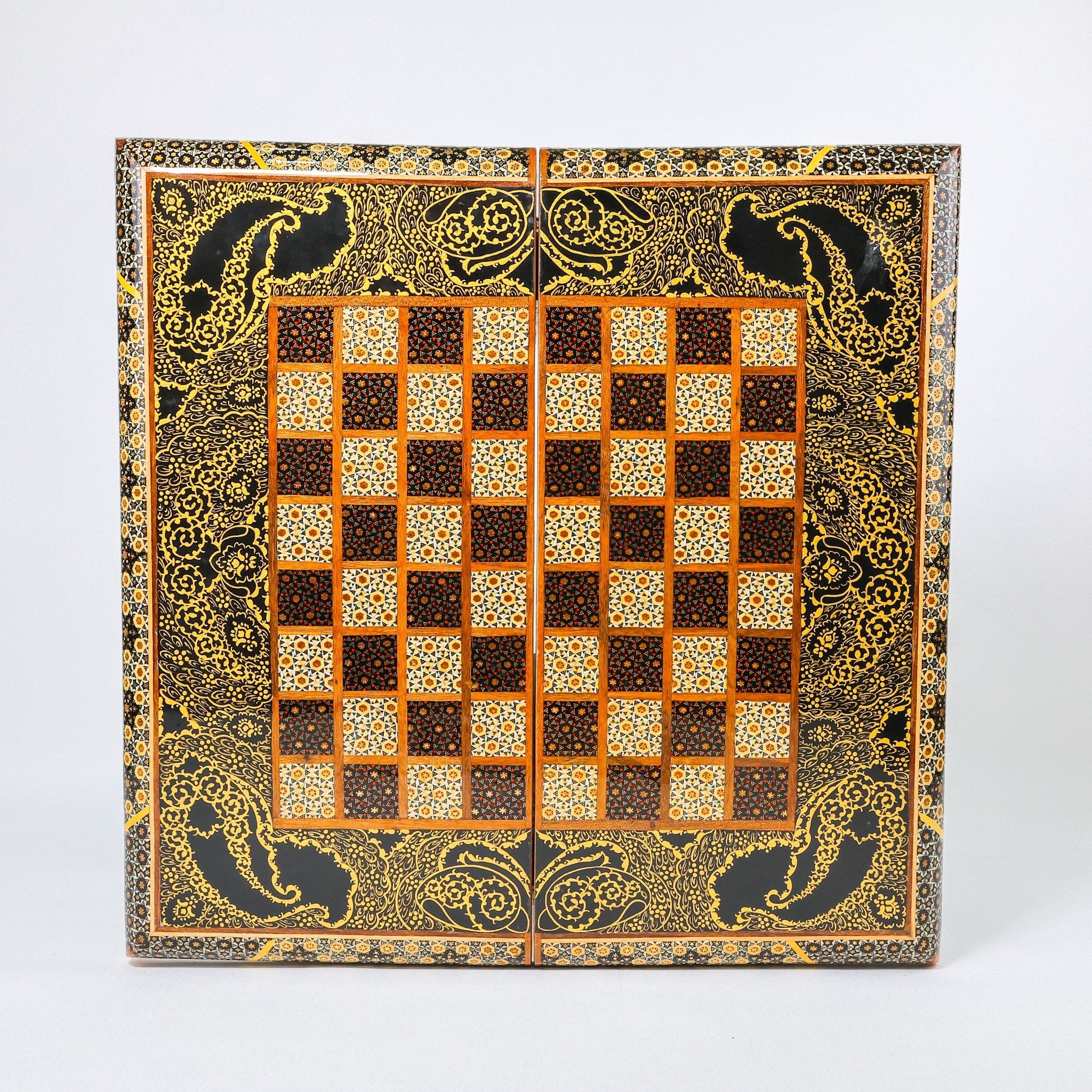 Backgammon & Chess Board - Size 50 - Pearl Edge - Tazhib Design - 04 - Meraas Gallery