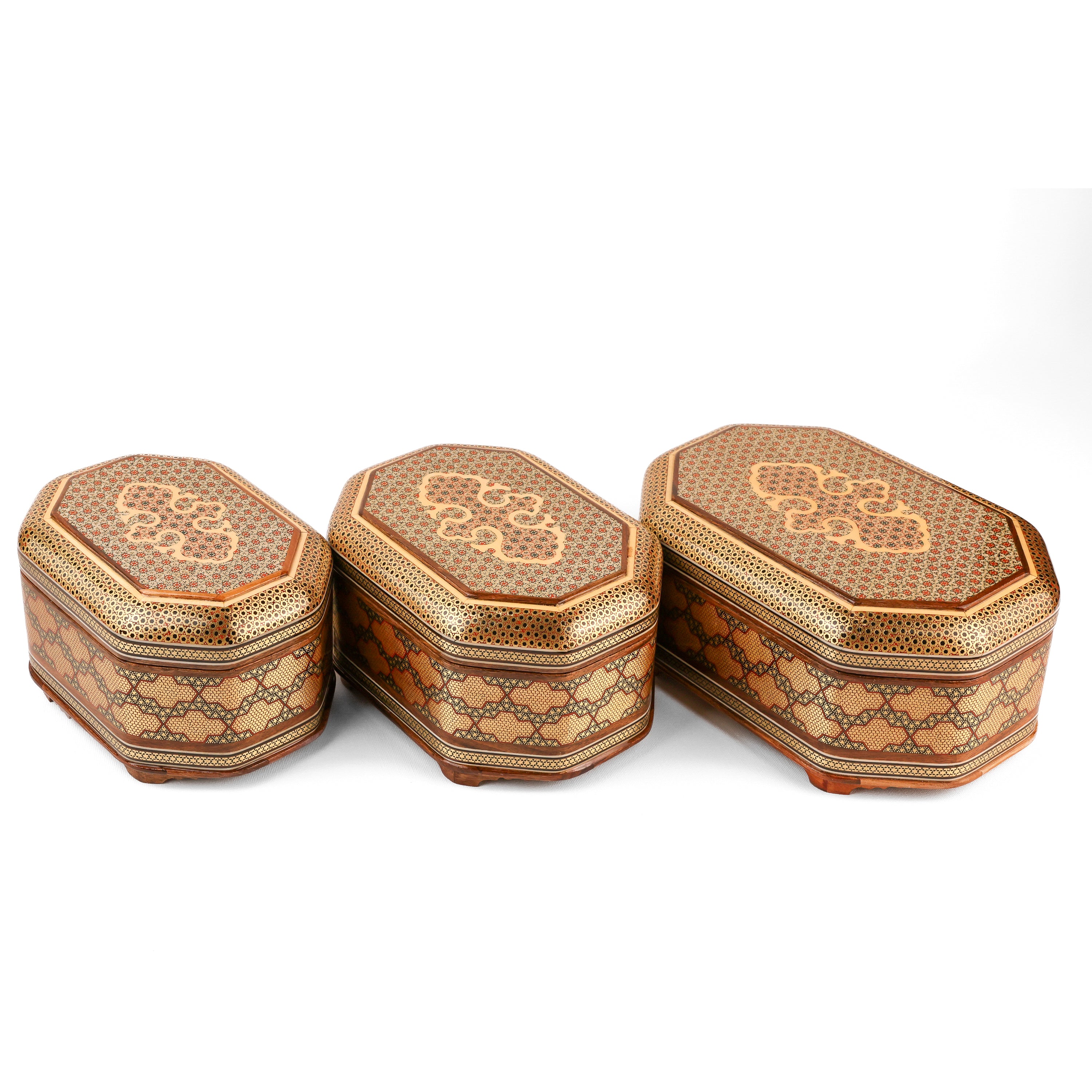 Jewelry Box - 8-Sided - Size 1 - Inner Khatam - Cross Pattern