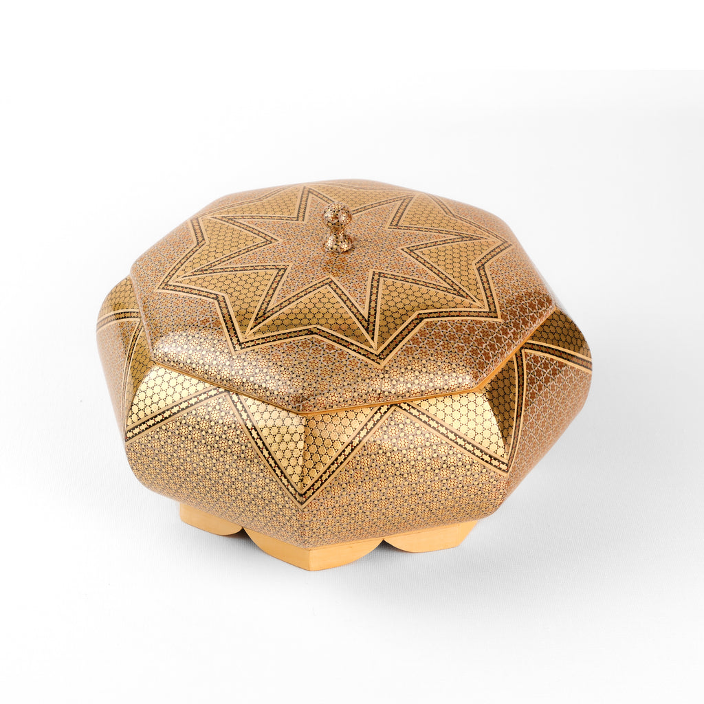 Candy Dish - Size 22 - Egg Shape - Gold Khatam - Decorative Edge