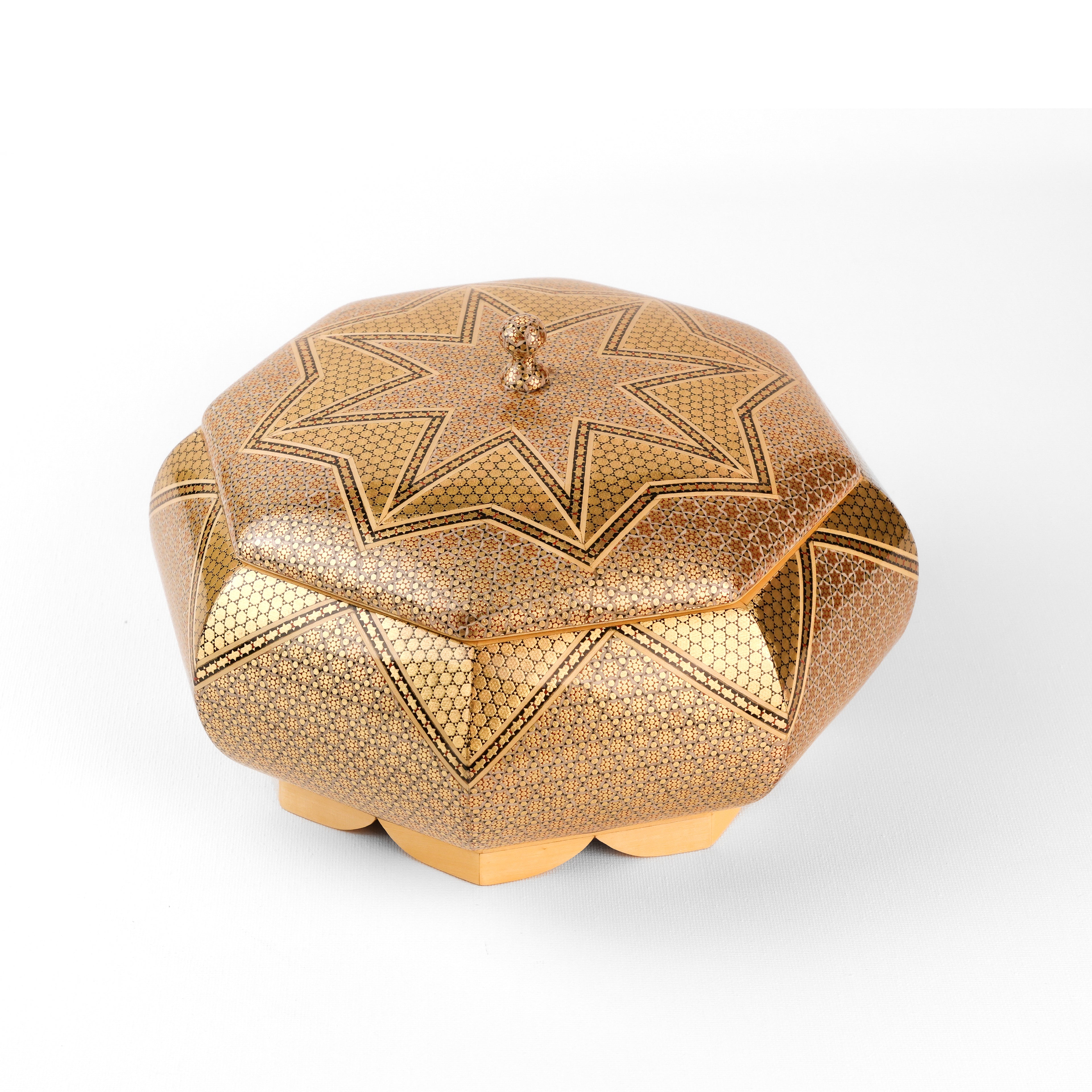 Candy Dish - Size 22 - Egg Shape - Gold Khatam - Decorative Edge