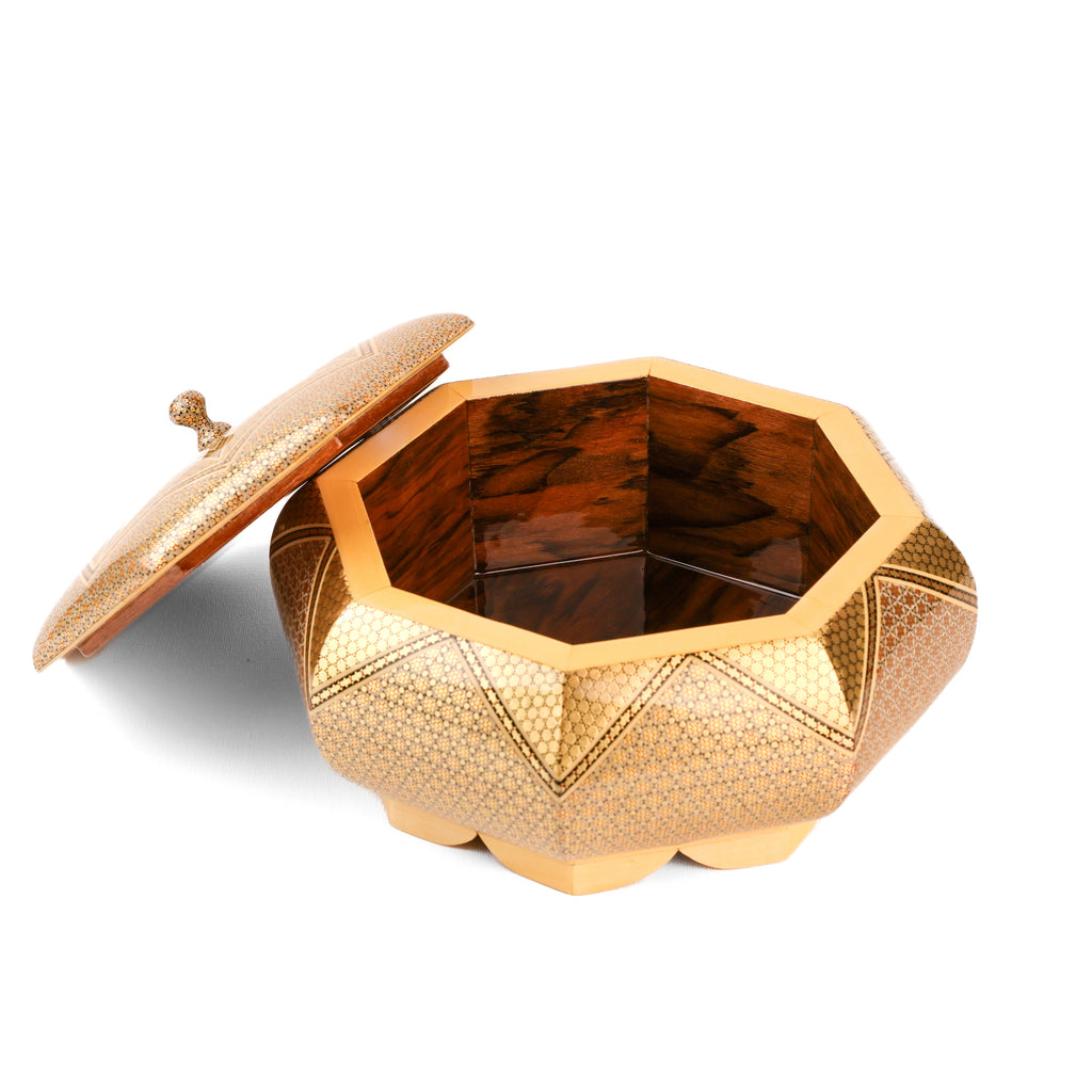 Candy Dish - Size 22 - Egg Shape - Gold Khatam - Decorative Edge