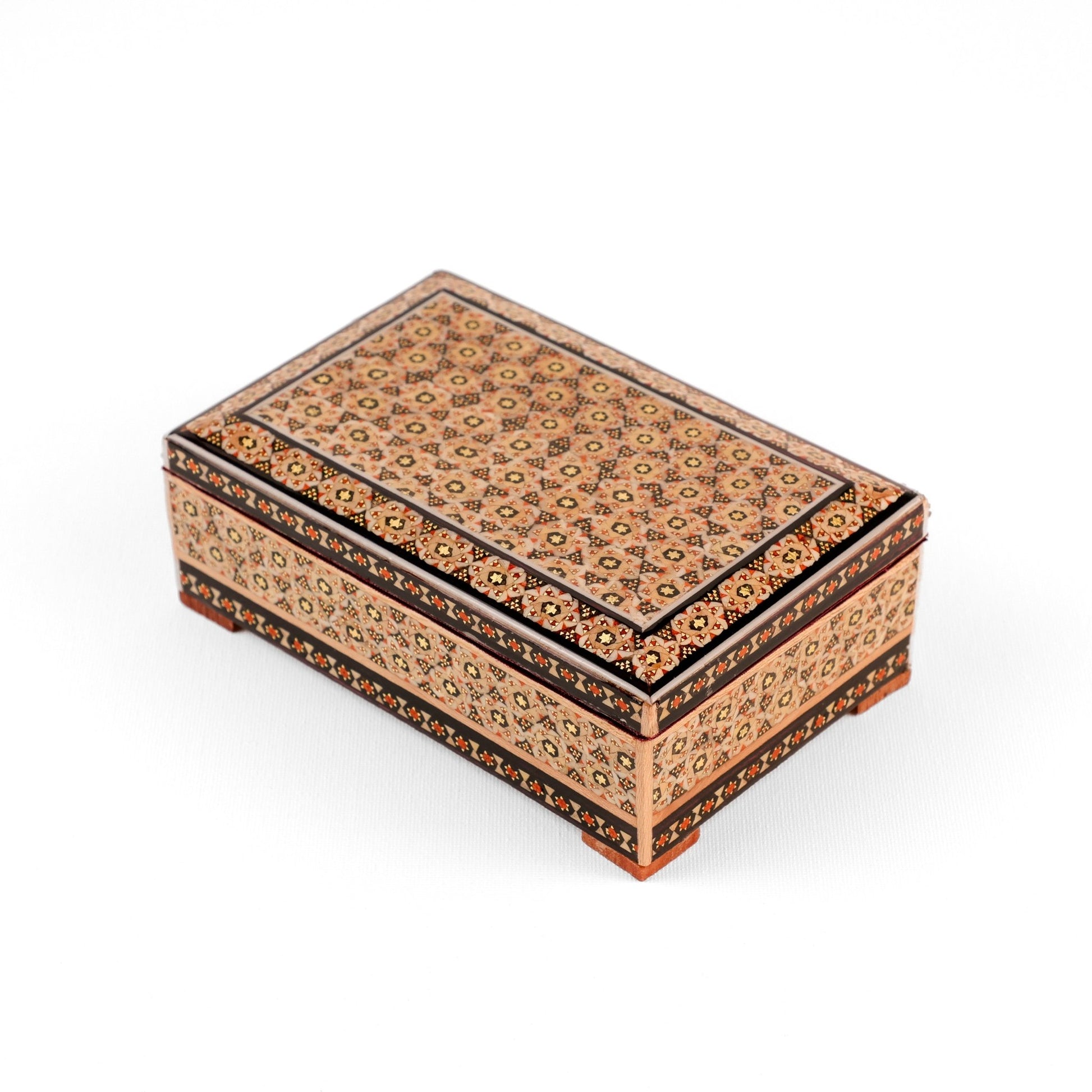 Jewelry Box - Small - Wooden Khatam with Hand - Painted Khatam Pattern Lid - Meraas Gallery
