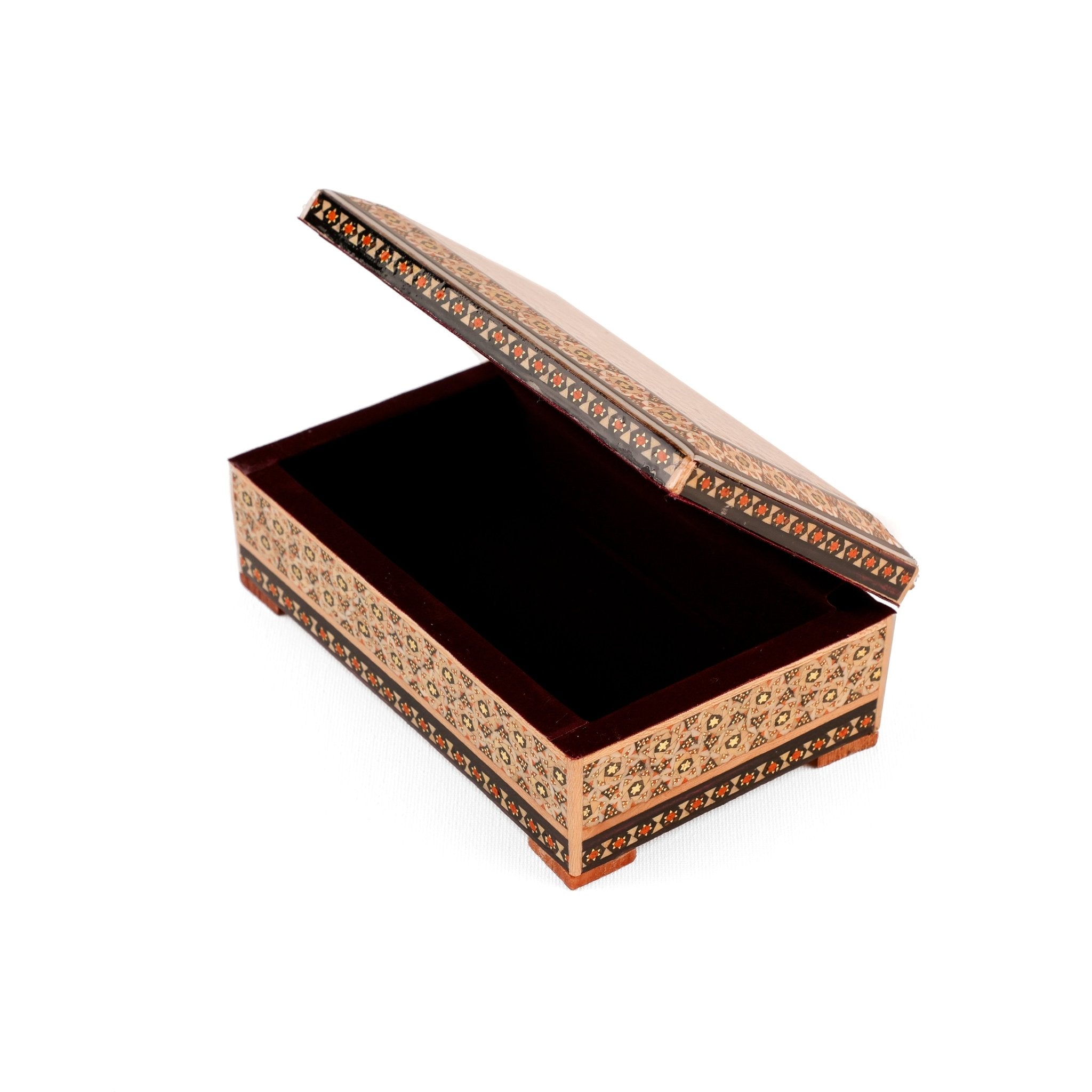 Jewelry Box - Small - Wooden Khatam with Hand - Painted Khatam Pattern Lid - Meraas Gallery