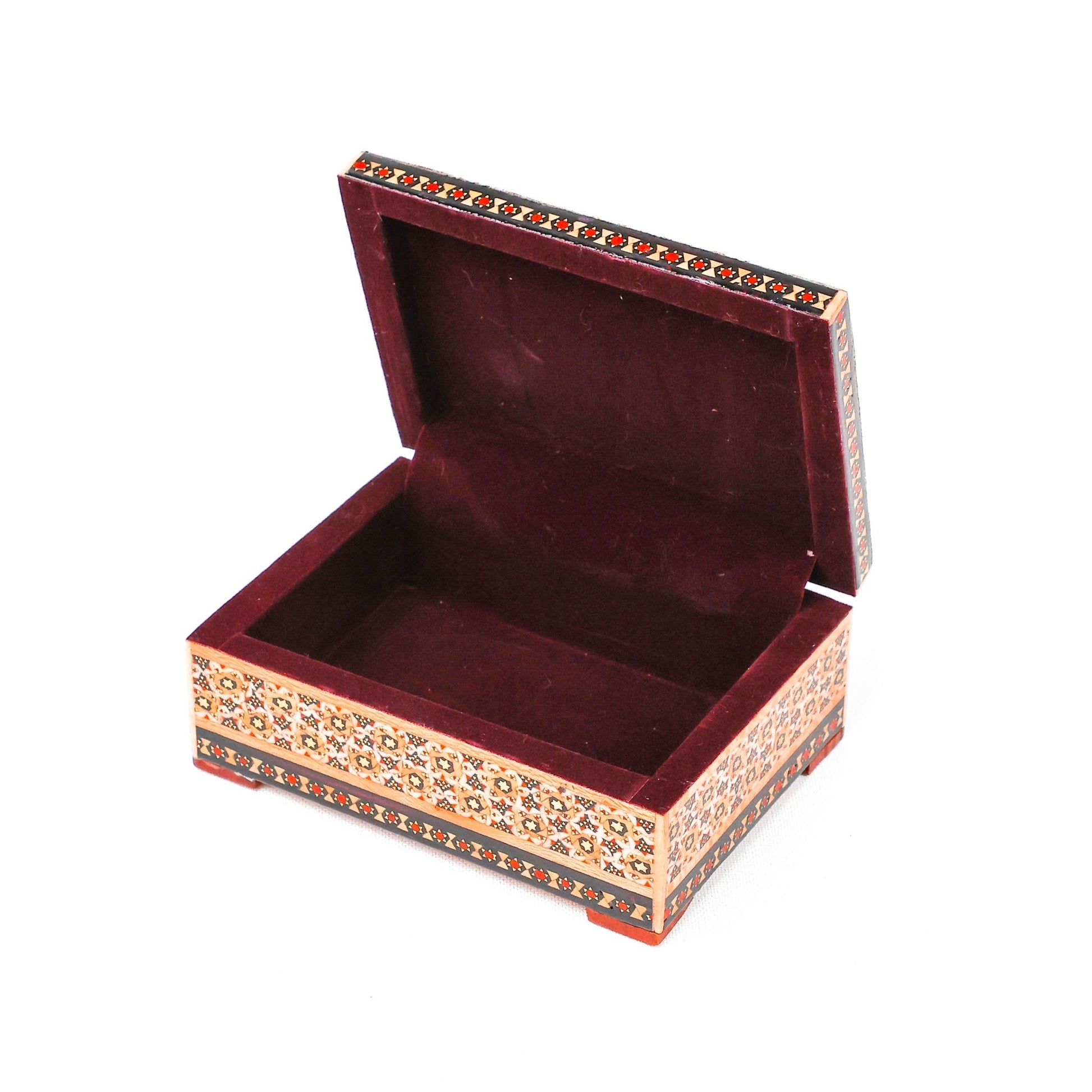 Jewelry Box - Medium - Wooden Khatam with Hand - Painted Flower & Bird Lid - Meraas Gallery