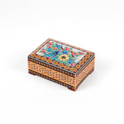 Jewelry Box - Medium - Wooden Khatam with Hand - Painted Flower & Bird Lid - Meraas Gallery