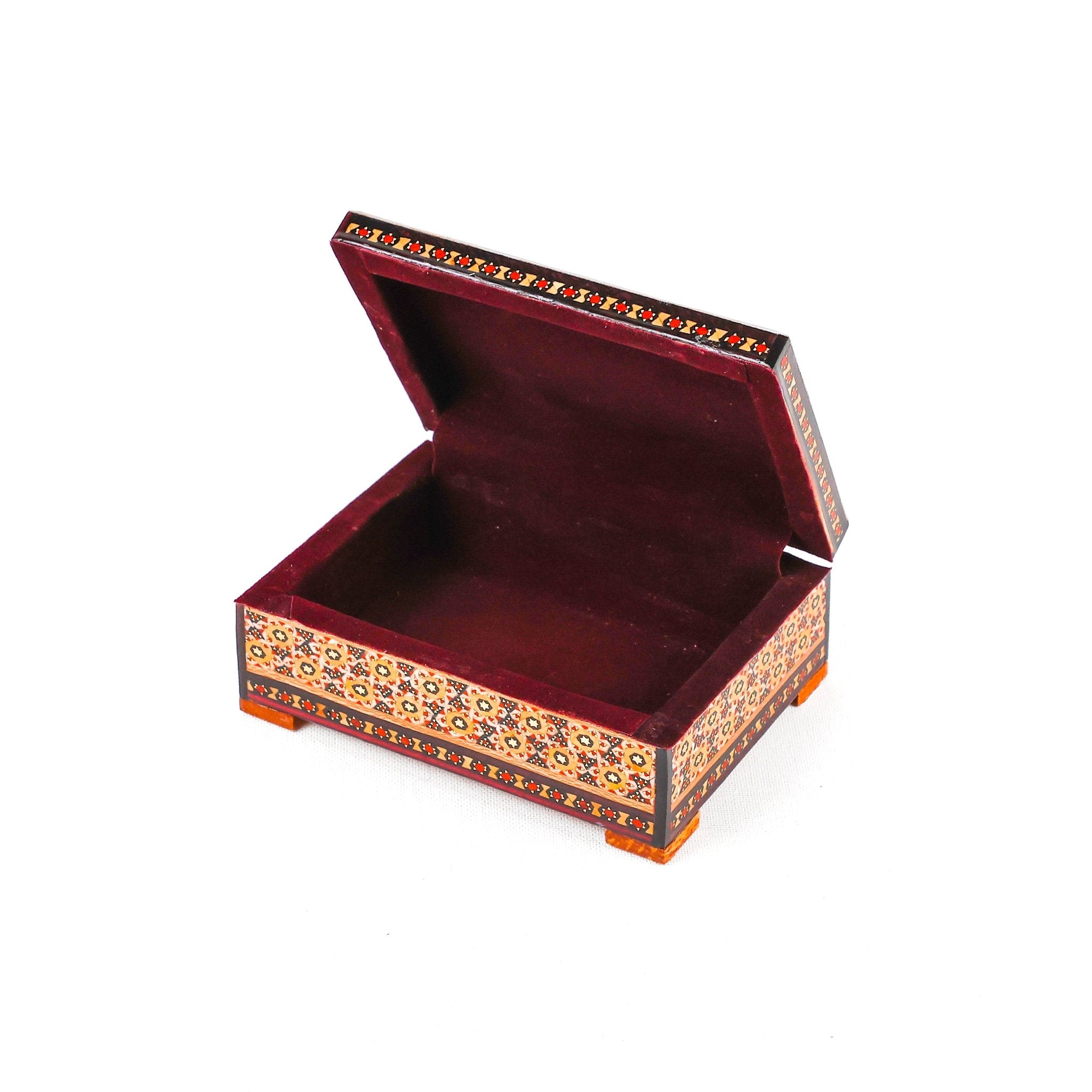Jewelry Box - Medium - Wooden Khatam with Hand - Painted Khatam Pattern Lid - Meraas Gallery