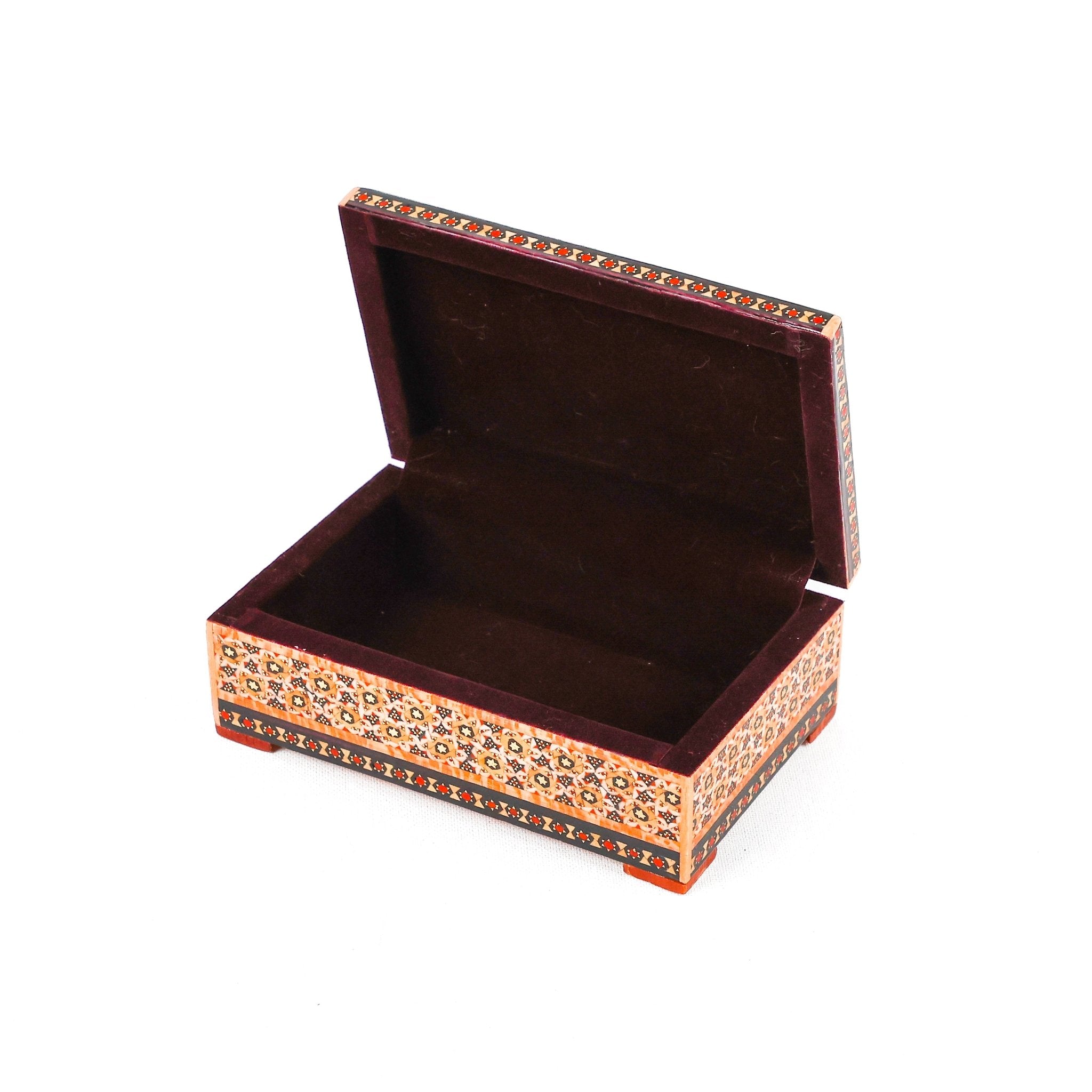 Jewelry Box - Large - Wooden Khatam with Hand - Painted Flower & Bird Lid - Meraas Gallery