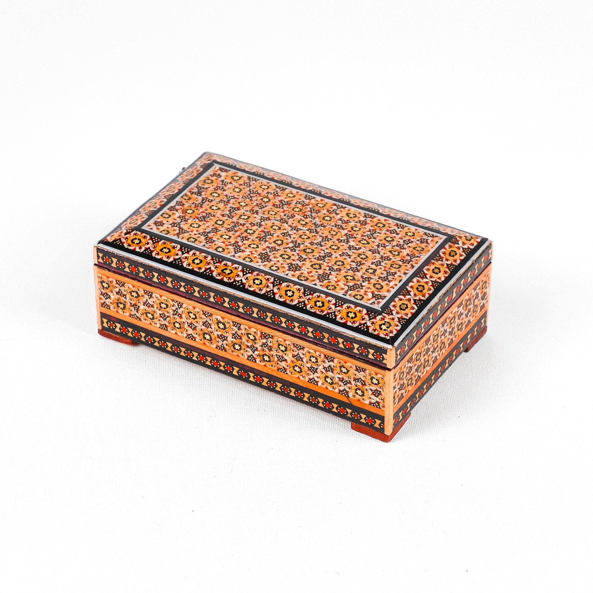 Jewelry Box - Large - Wooden Khatam with Hand - Painted Khatam Pattern Lid - Meraas Gallery