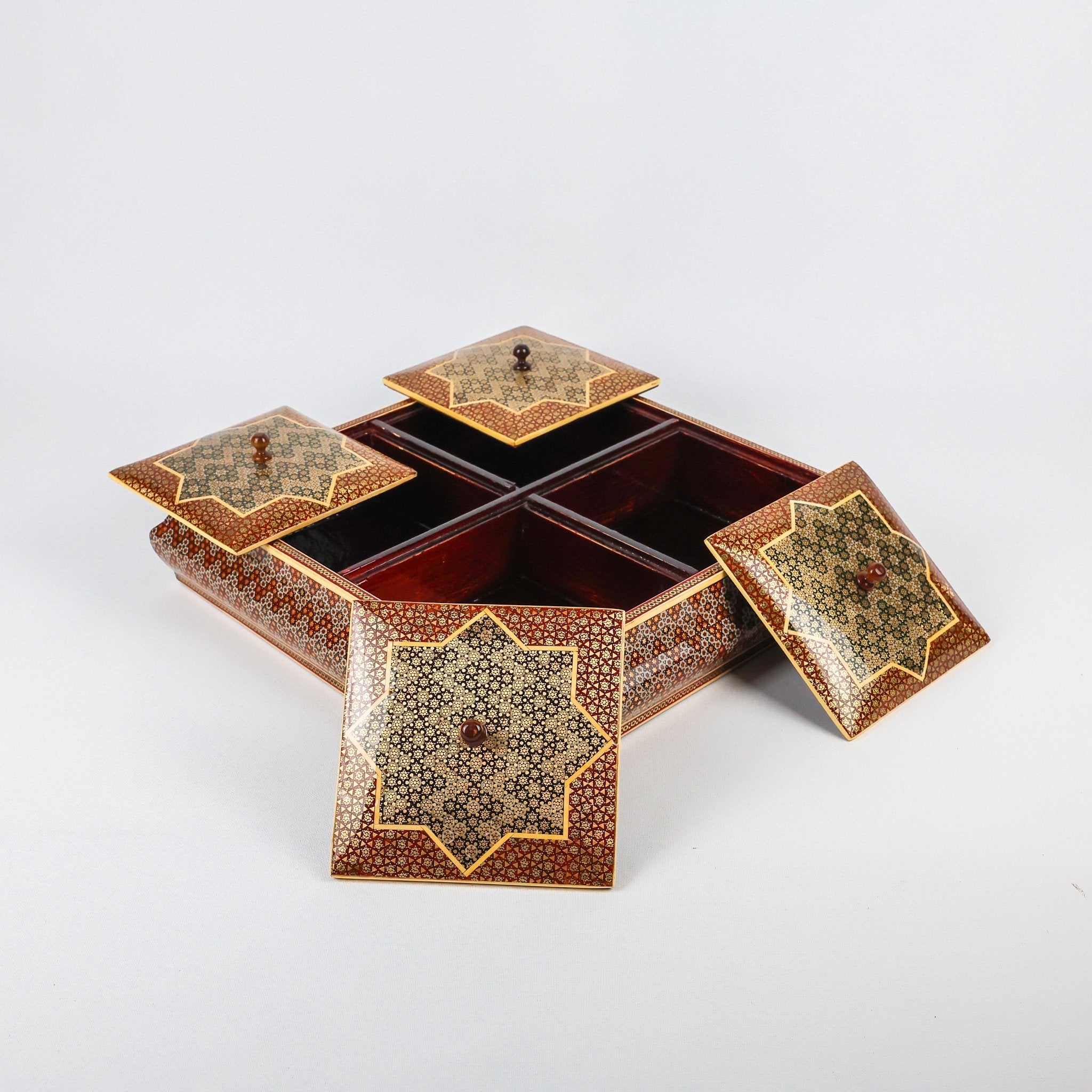 Candy Dish - Four - Section Square - Khatam - Inner Beech - Shirazi Style - Meraas Gallery