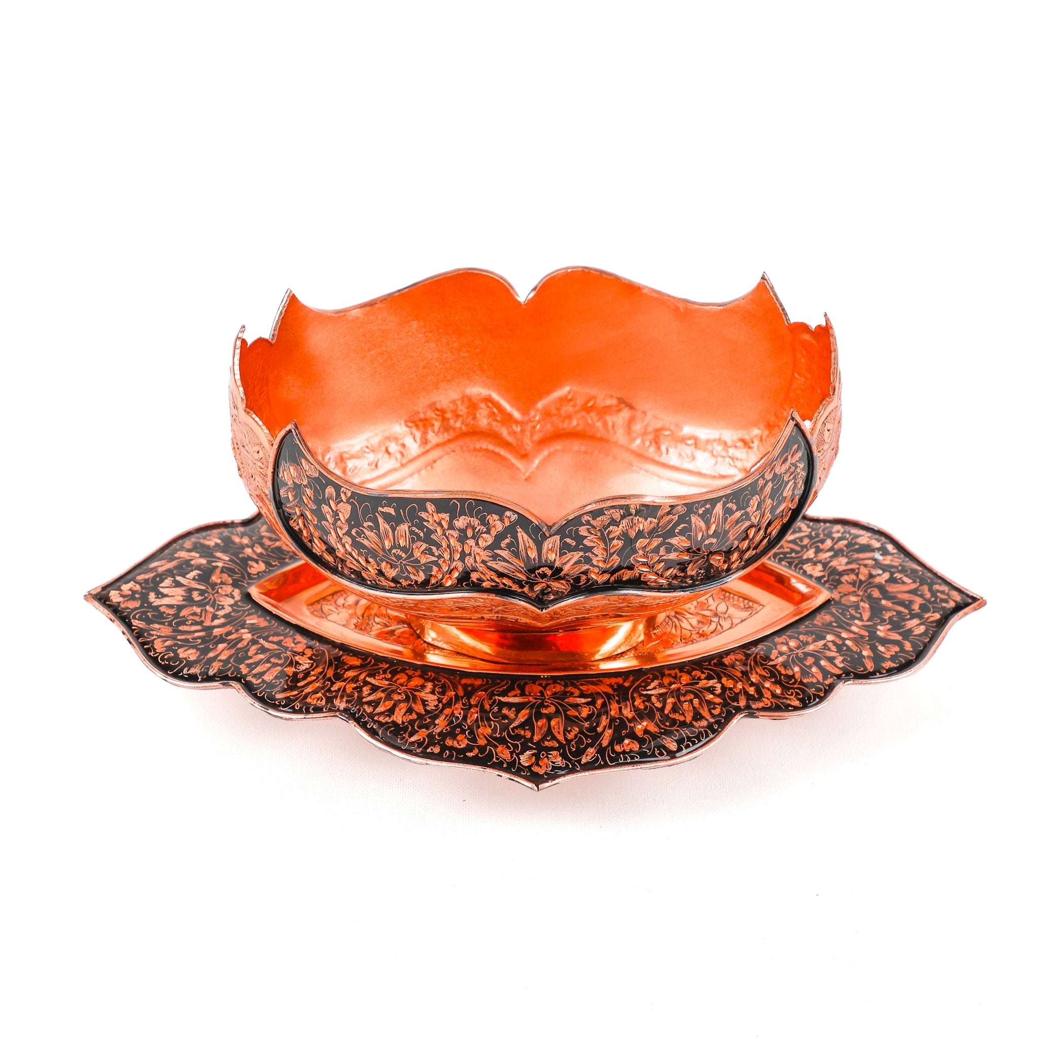 Bowl & Plate Set - Size 1 - Copper Engraved - Meraas Gallery