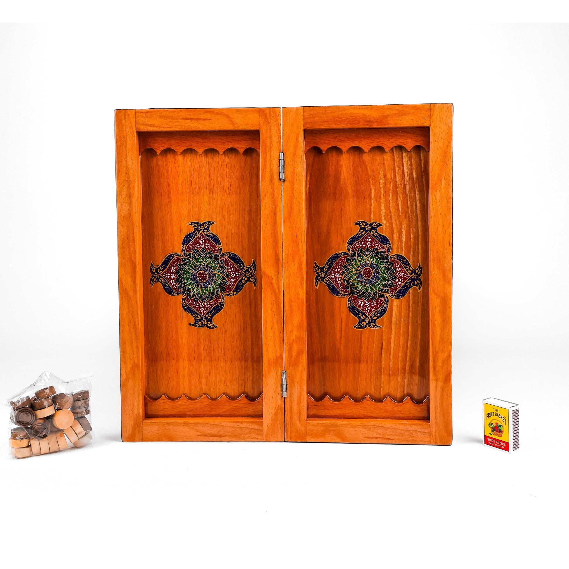 Backgammon & Chess Board - Size 35 - Inner Beech - Hand - Painted Khatam - Without Case - 02 - Meraas Gallery
