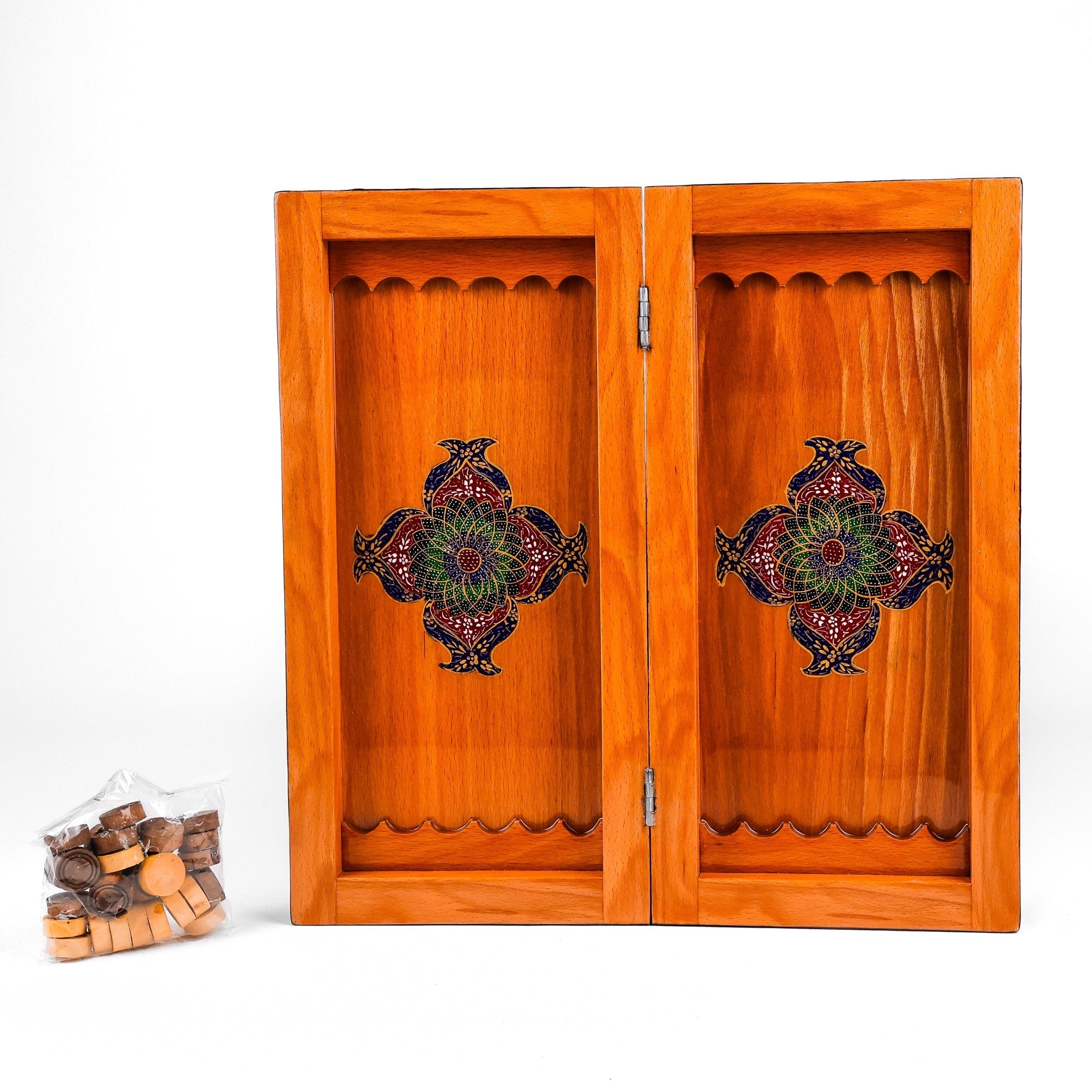 Backgammon & Chess Board - Size 35 - Inner Beech - Hand - Painted Khatam - Without Case - 02 - Meraas Gallery