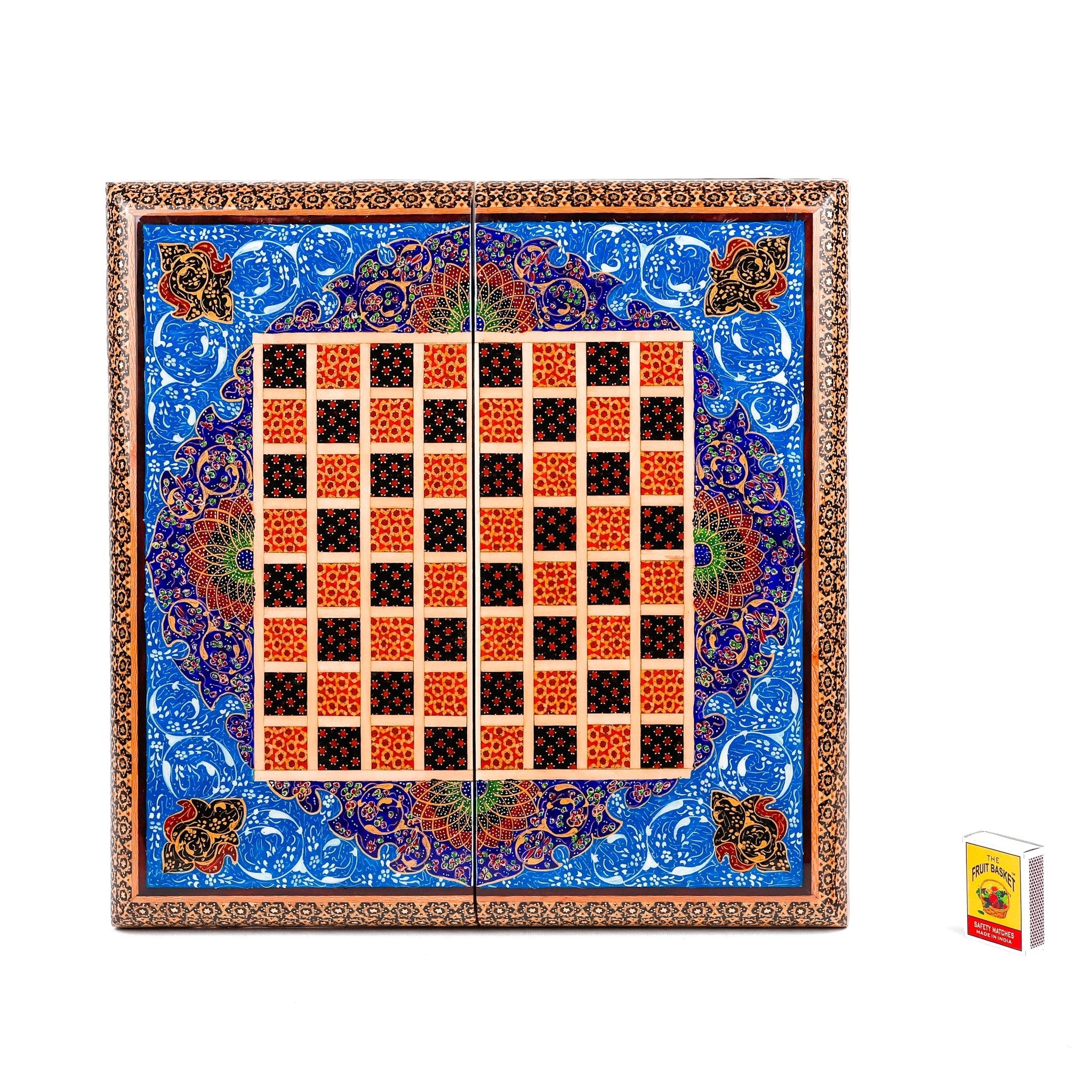 Backgammon & Chess Board - Size 35 - Inner Beech - Hand - Painted Khatam - Without Case - 02 - Meraas Gallery