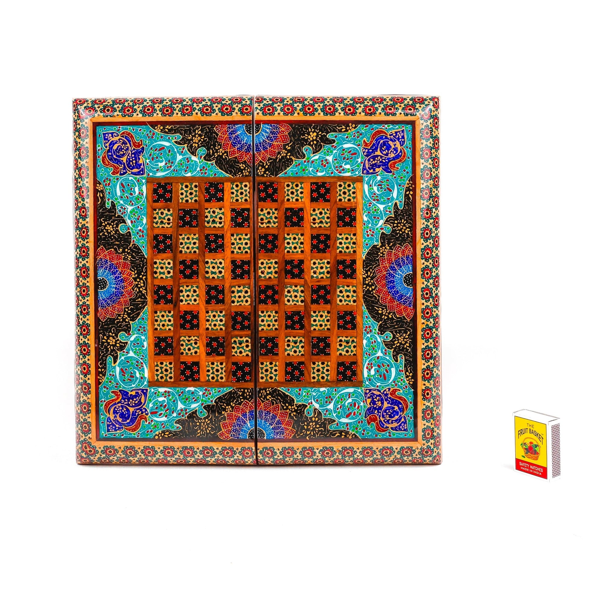 Backgammon & Chess Board - Size 35 - Inner Beech - Hand - Painted Khatam - Without Case - 04 - Meraas Gallery