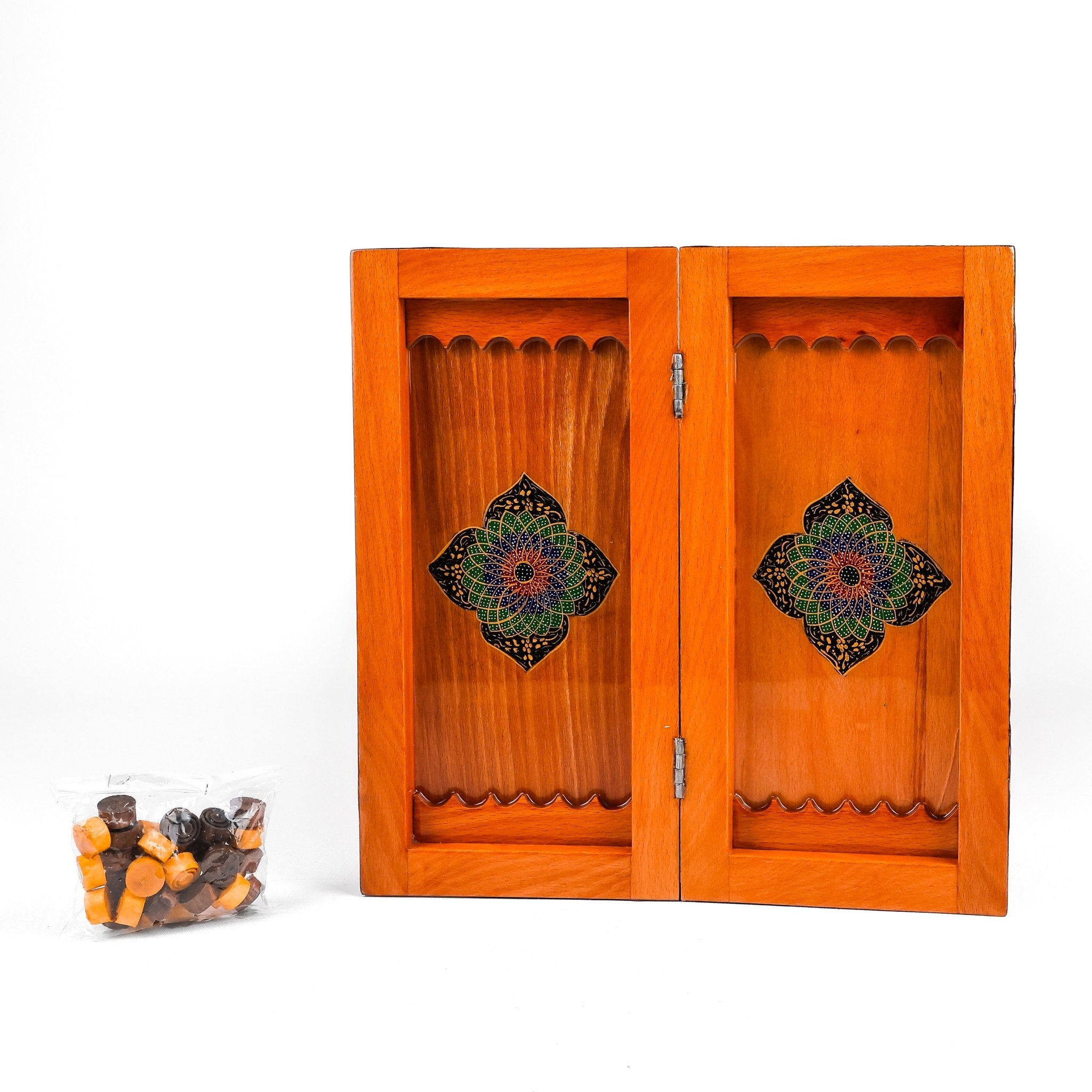 Backgammon & Chess Board - Size 35 - Inner Beech - Hand - Painted Khatam - Without Case - 04 - Meraas Gallery