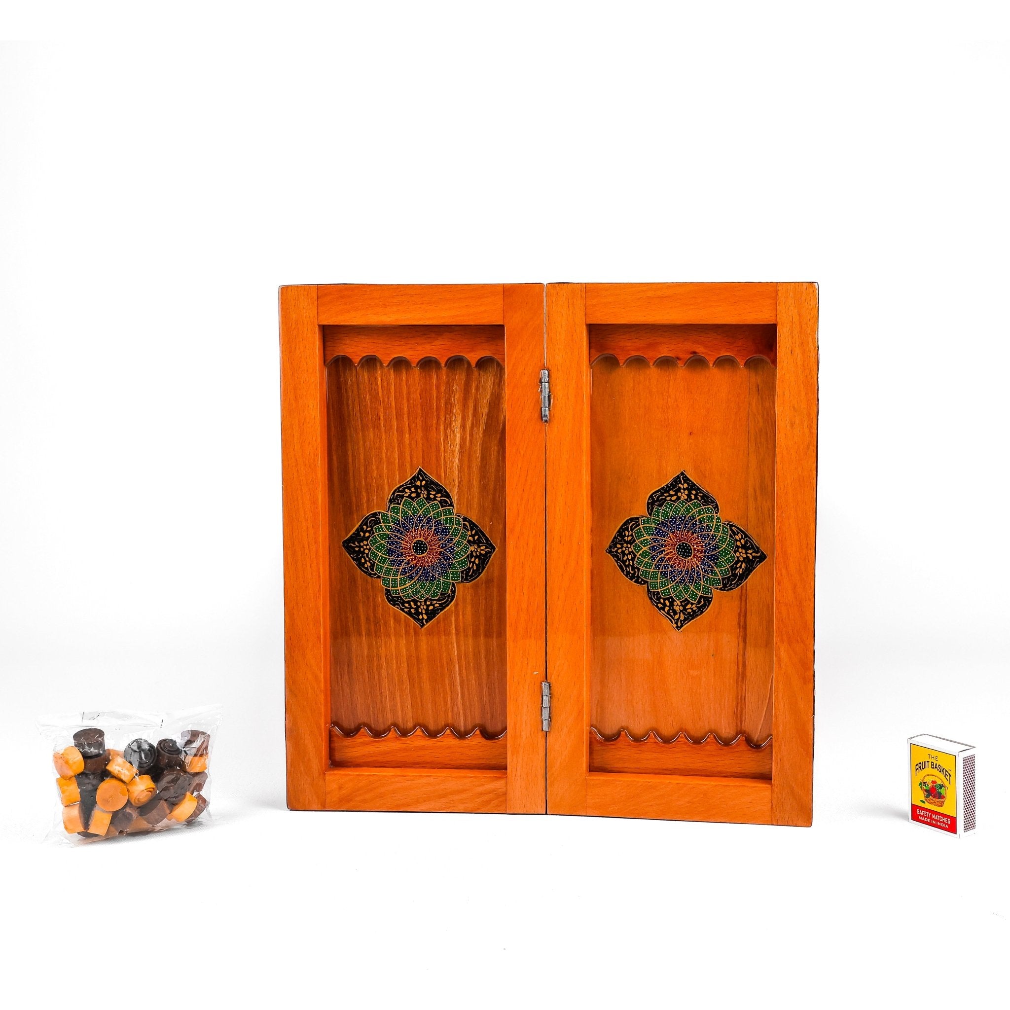 Backgammon & Chess Board - Size 35 - Inner Beech - Hand - Painted Khatam - Without Case - 04 - Meraas Gallery