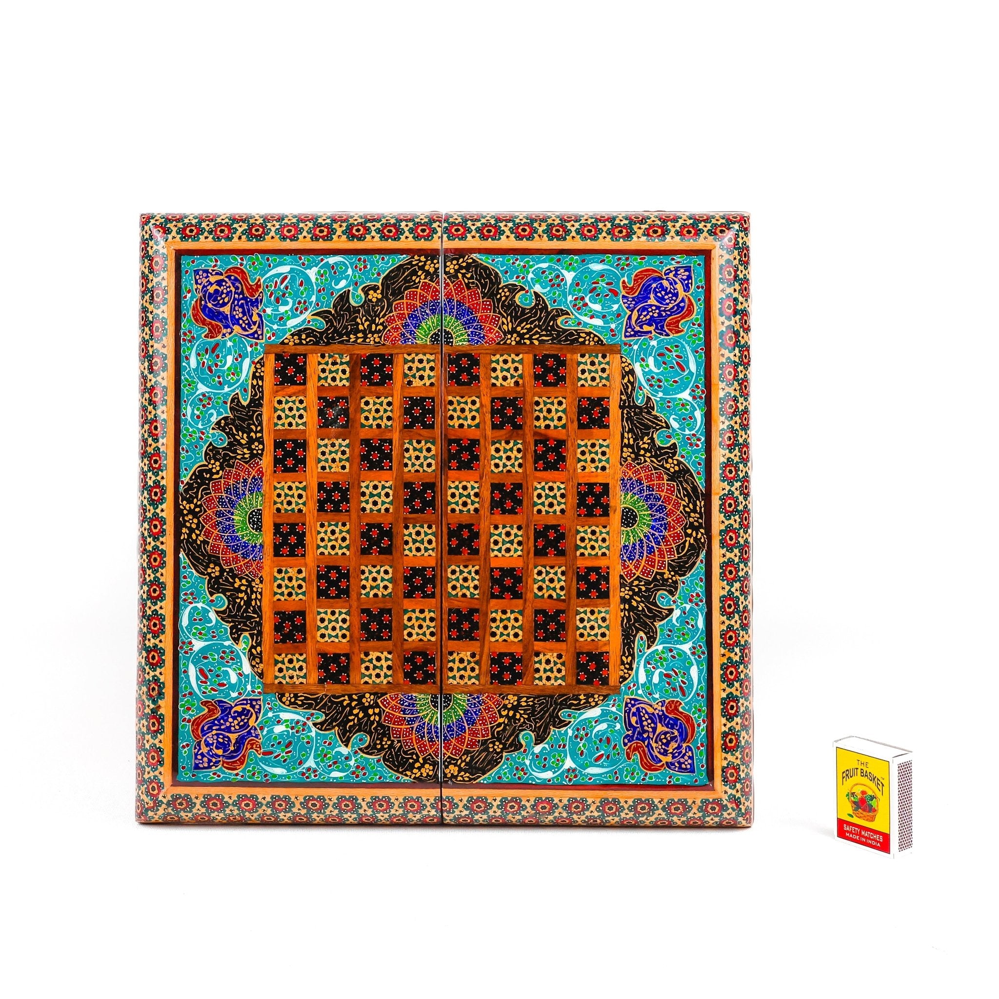 Backgammon & Chess Board - Size 35 - Inner Beech - Hand - Painted Khatam - Without Case - 05 - Meraas Gallery