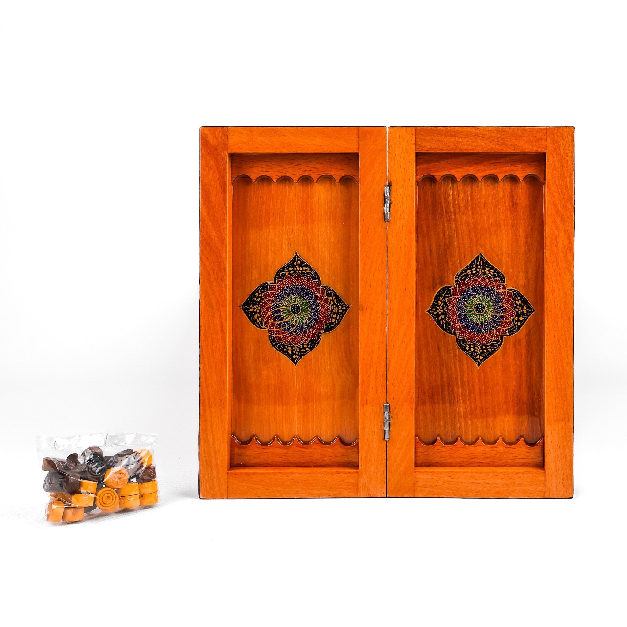 Backgammon & Chess Board - Size 35 - Inner Beech - Hand - Painted Khatam - Without Case - 05 - Meraas Gallery