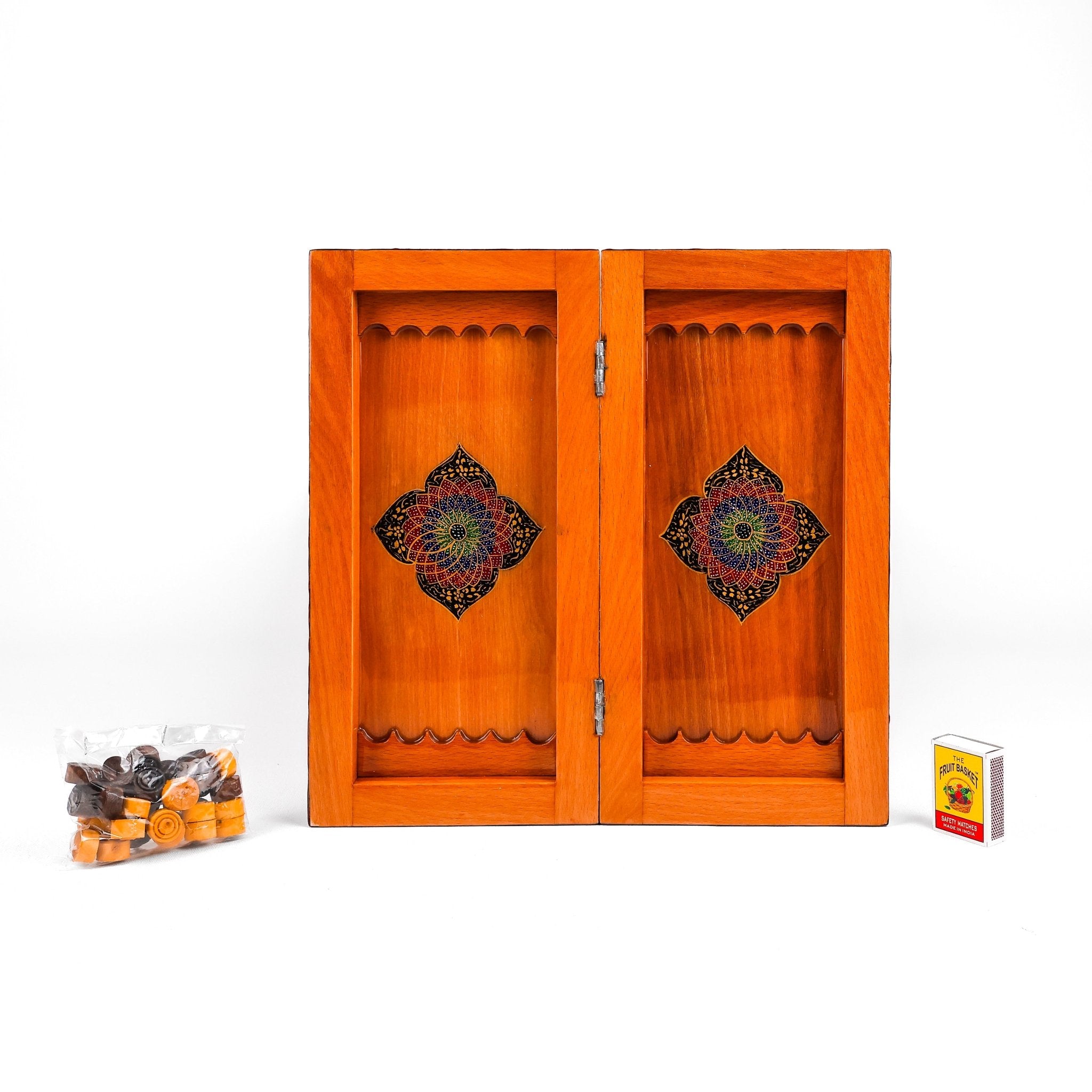 Backgammon & Chess Board - Size 35 - Inner Beech - Hand - Painted Khatam - Without Case - 05 - Meraas Gallery
