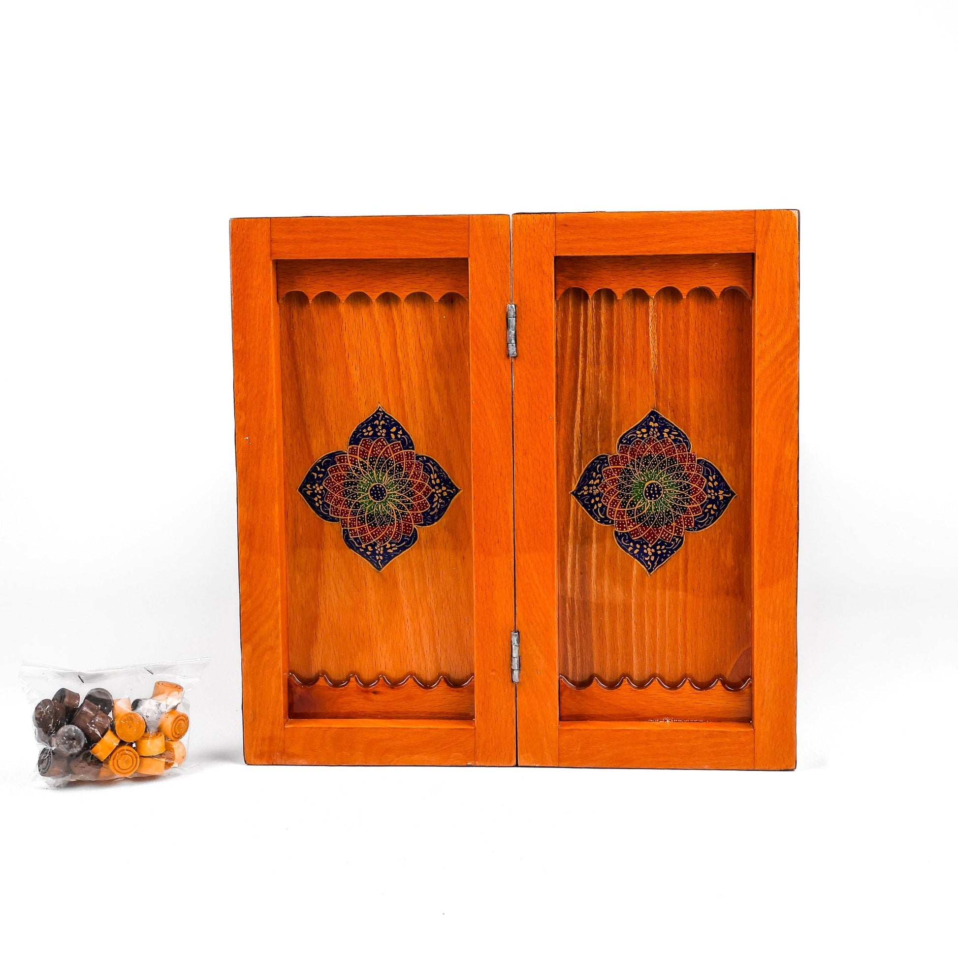 Backgammon & Chess Board - Size 35 - Inner Beech - Hand - Painted Khatam - Without Case - 06 - Meraas Gallery